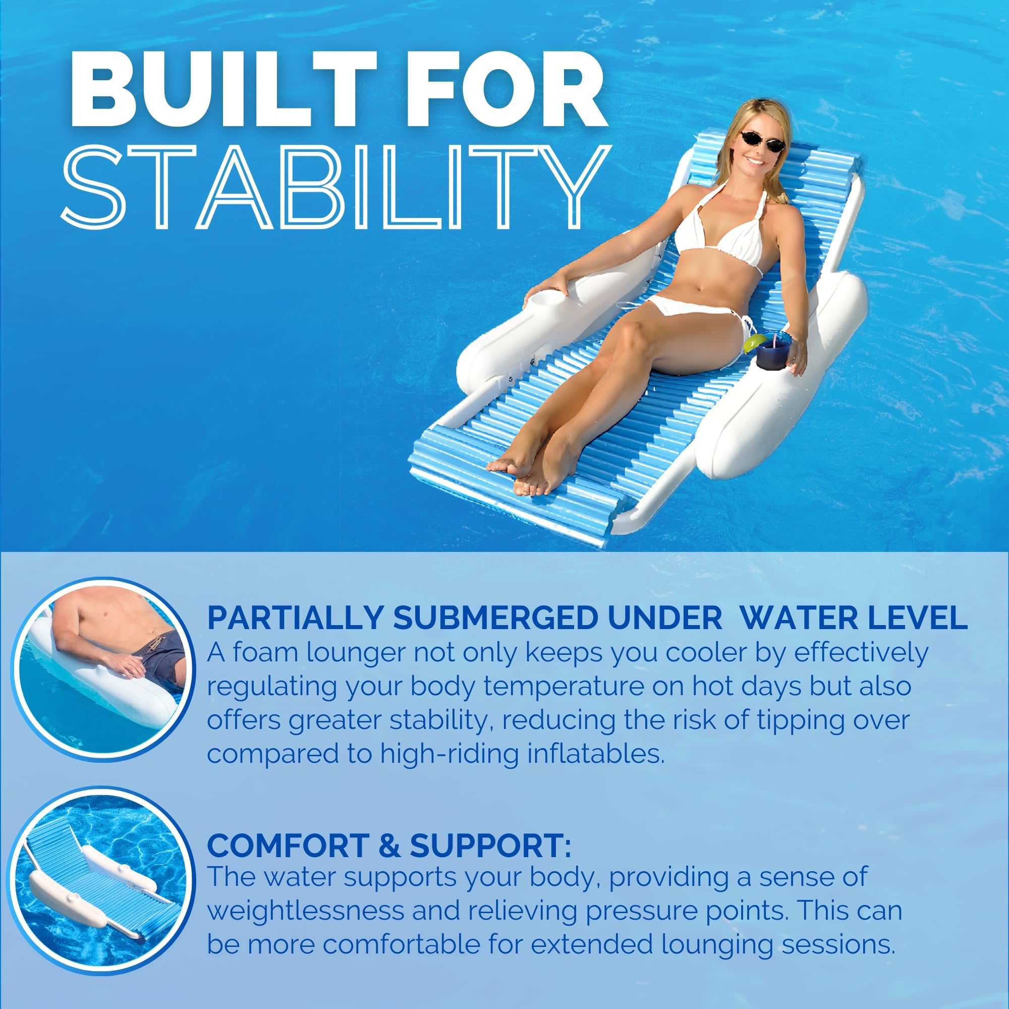 SWIMLINE ORIGINAL 10030M Sunchaser EVA Float Luxury Pool Lounger Chair - Premium Molded Frame & Pontoon Design for Adults - Durable Inflatable Pool Floats for Relaxation - Perfect for Swimming Pools, Lakes, and Beach Vacations