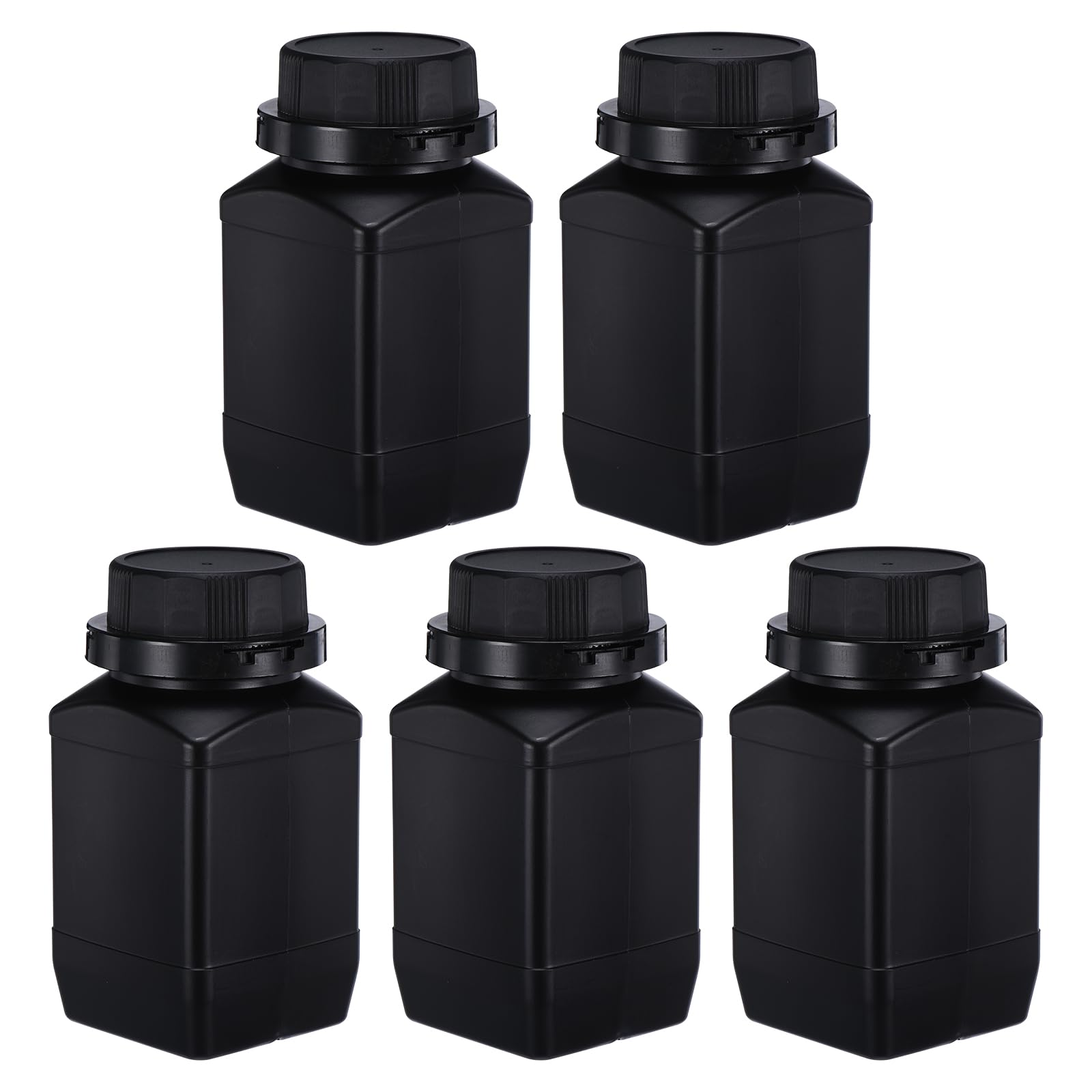 PATIKIL 5-Pack 500ml HDPE Wide Mouth Square Reagent Bottles with Screw Cap - Leak-Proof Lab Storage for Chemicals, Water, Liquids & Solid Samples (Black) - Ideal for Science Experiments, Classroom Labs & Industrial Use