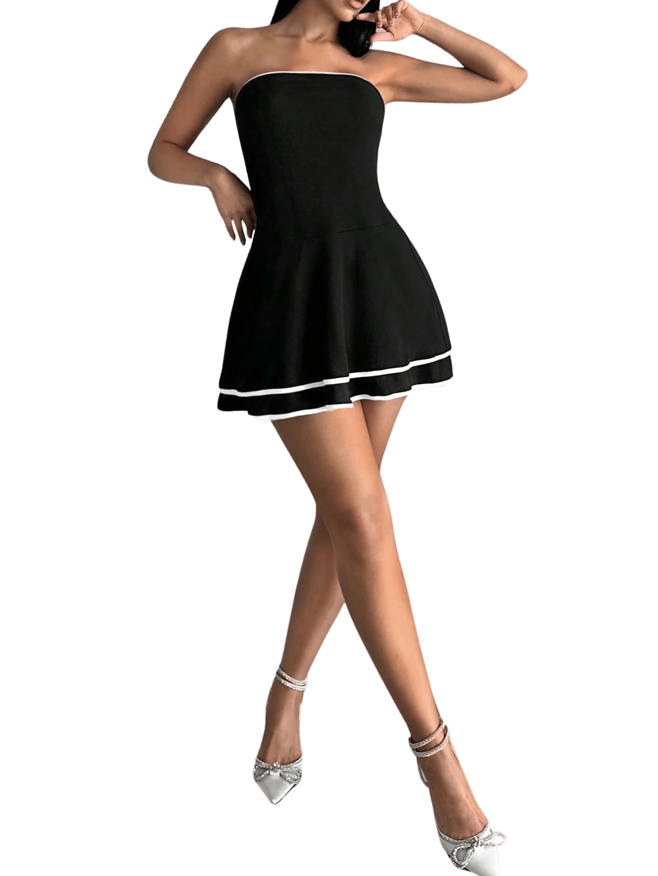 Milumia Women's Pleated Mini Tube Dress - Sleeveless A-Line Bandeau Short Dress with Contrast Trim in Black, Size Small | Perfect for Summer Outfits, Beach Vacations, and Casual Parties