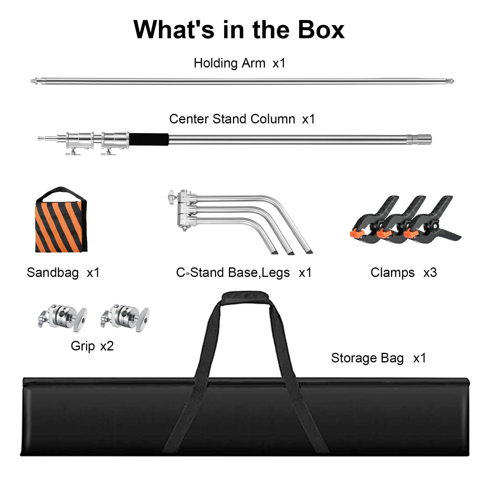 Heavy Duty 10.8ft/330cm C Stand with Holding Arm, Sandbag & Accessories - Professional Stainless Steel Photography Light Stand for Studio, Video, Monolight & Softbox Shooting | Perfect for Photography Studios, Film Sets & Video Production