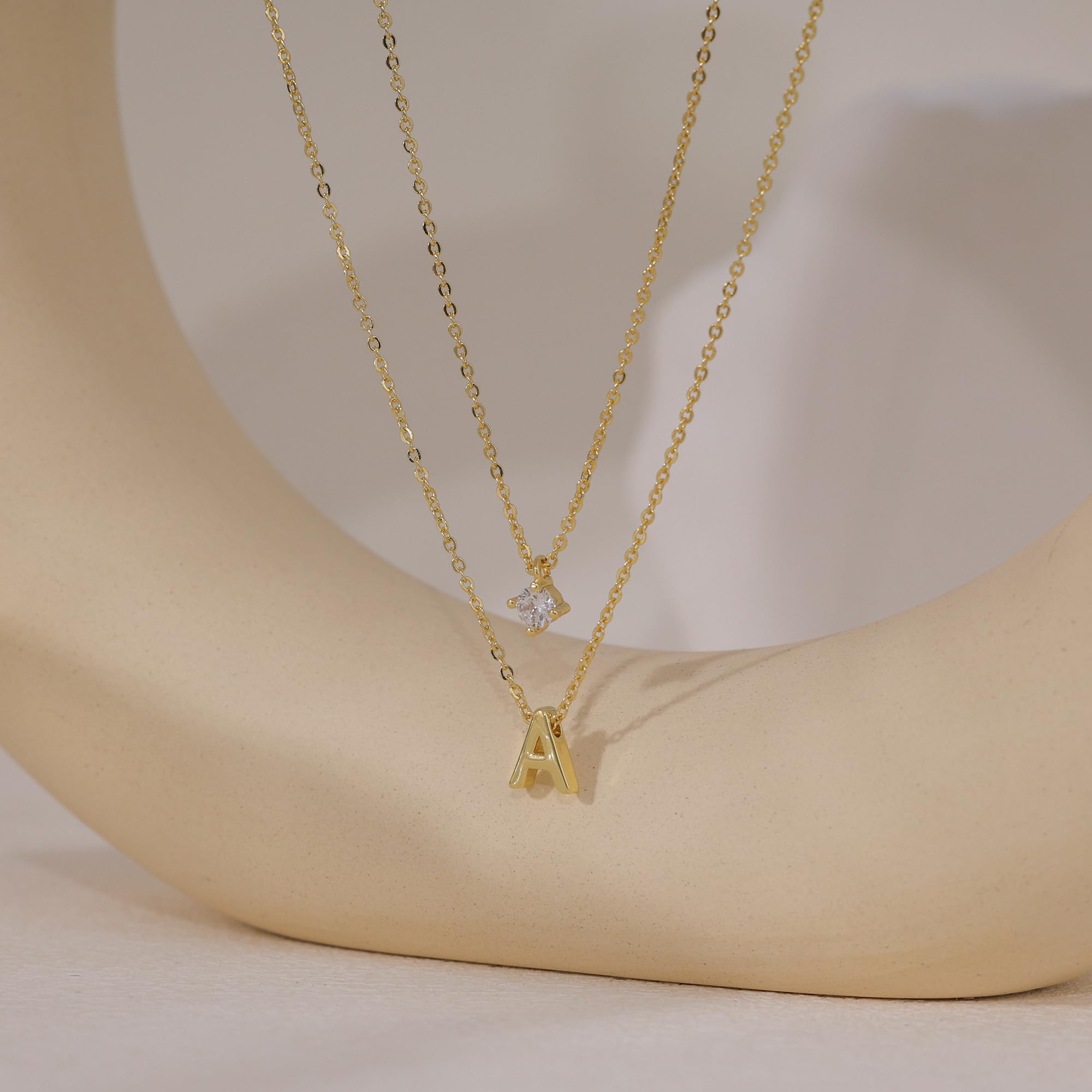 Layered Initial Necklaces for Women - 14k Gold Plated Personalized Letter Necklace, Dainty Gold Name Choker Charm | Trendy Fashion Jewelry for Everyday Wear, Gift Giving & Special Occasions