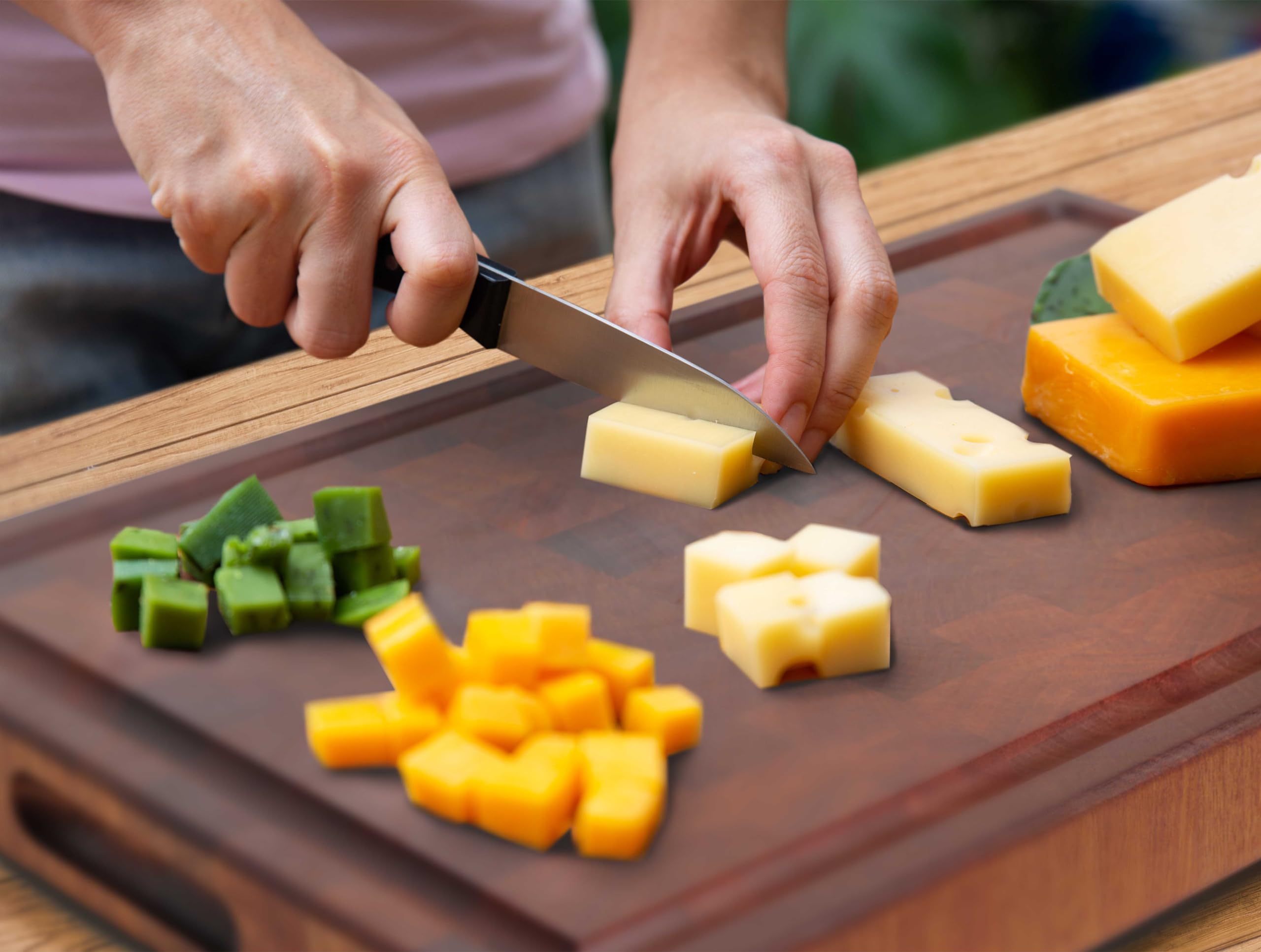 Premium Handmade Reversible End Grain Mahogany Cutting Board - Heavy Duty Chopping Block with Non-Slip Feet, Juice Groove & Built-in Handles - Perfect for Meat, Cheese, Vegetables & Charcuterie - Ideal for Kitchen, BBQ, Camping & Outdoor Cooking (22