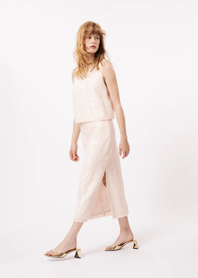 AGNESA Sequin Midi Skirt in Cream - Elegant Sparkly Party Dress for Women, Perfect for Evening Events, Weddings, and Holiday Celebrations