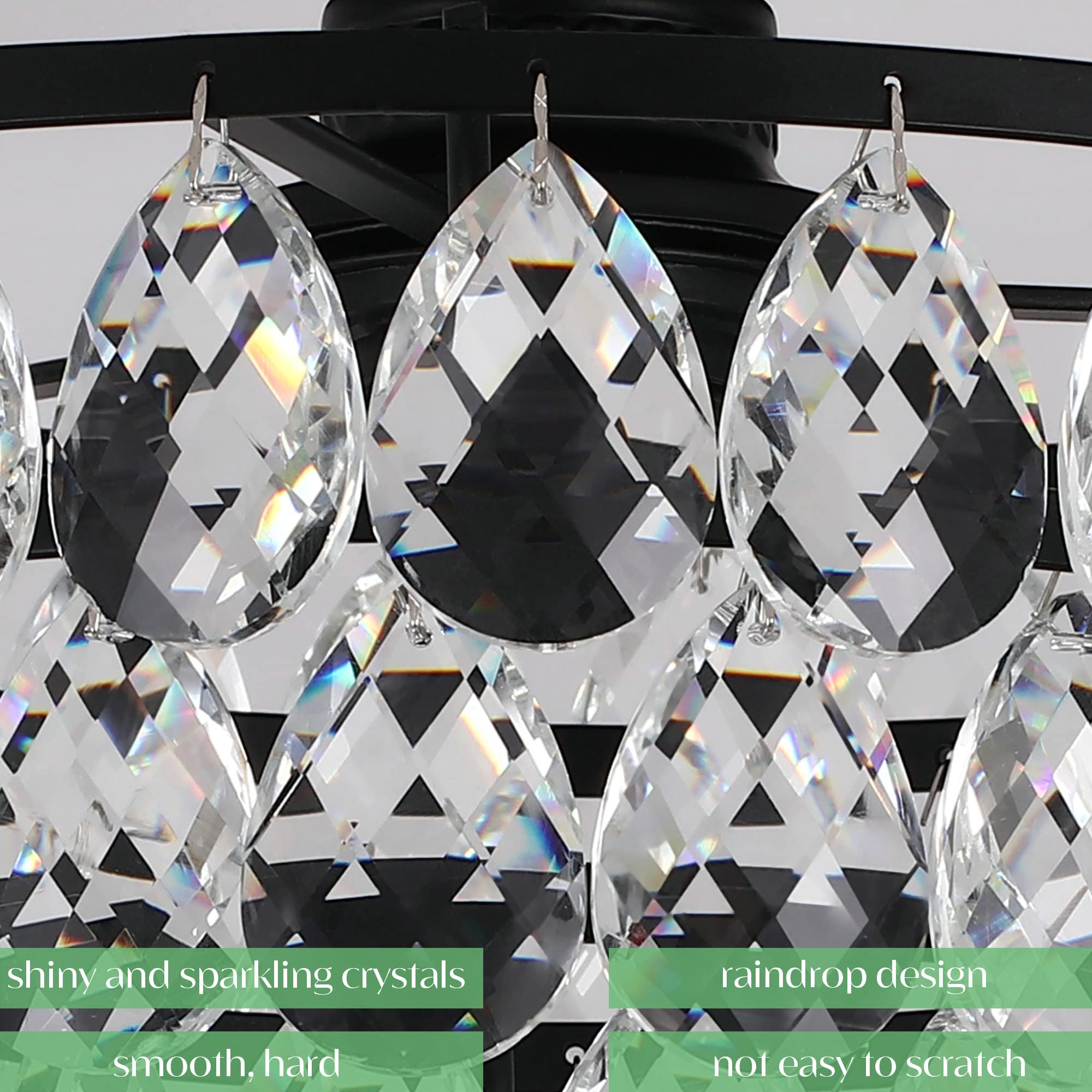 Luupyia Mini Crystal Chandelier Ceiling Light - Modern Small Black Semi Flush Mount Chandelier for Bedroom, Living Room, Hallway | Elegant Lighting Fixture for Home Decor & Interior Design