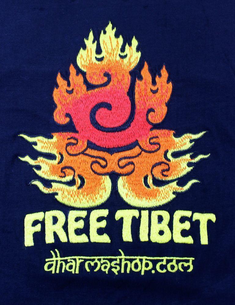 Free Tibet Hand Embroidered Flame T-Shirt - Tibetan Protest Symbol for Activism & Cultural Pride