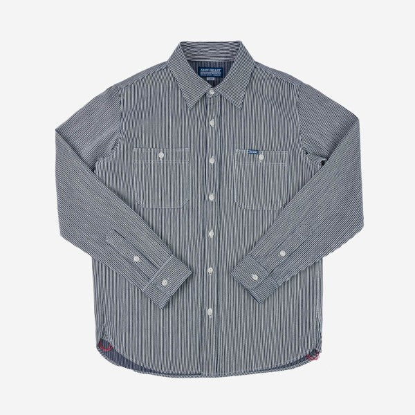 Iron Heart IHSH 366 IND 8oz Herringbone Hickory Stripe Work Shirt - Indigo Denim - Durable & Stylish for Workwear & Casual Outfits