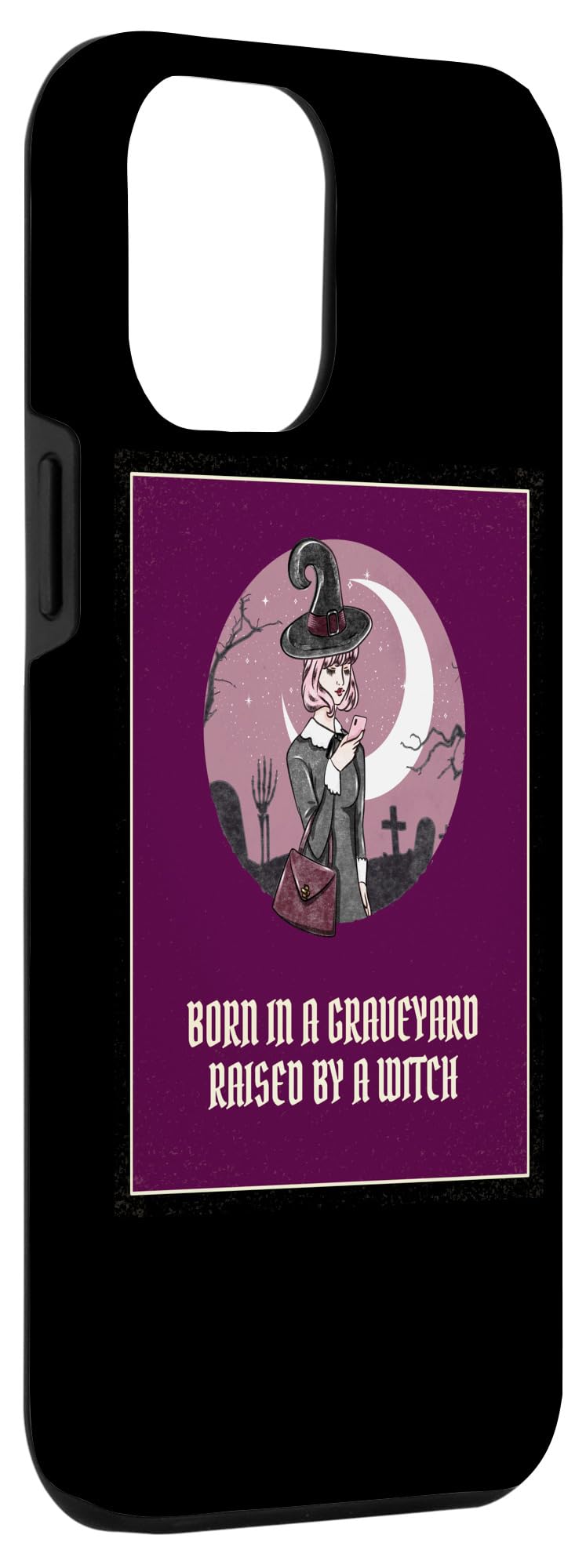 iPhone 12 Pro Max Halloween Vintage Case - Born in Graveyard Raised by Witch Design - Perfect for Halloween Parties, Cosplay & Spooky Themed Events