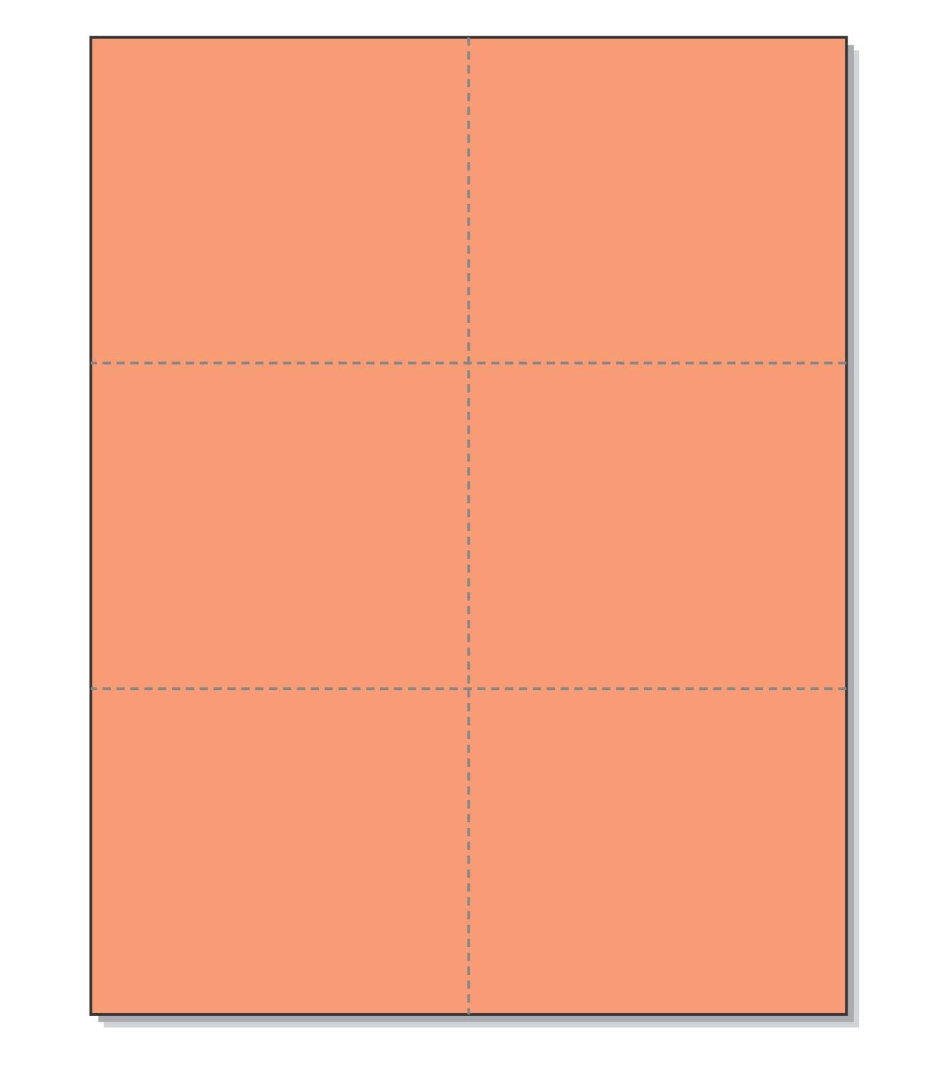 High-Speed Laser Printer Blank Perforated Cards - 6 per Page, Salmon Color (6000 Sheets) for Mailing Labels, Business Cards & Event Tickets