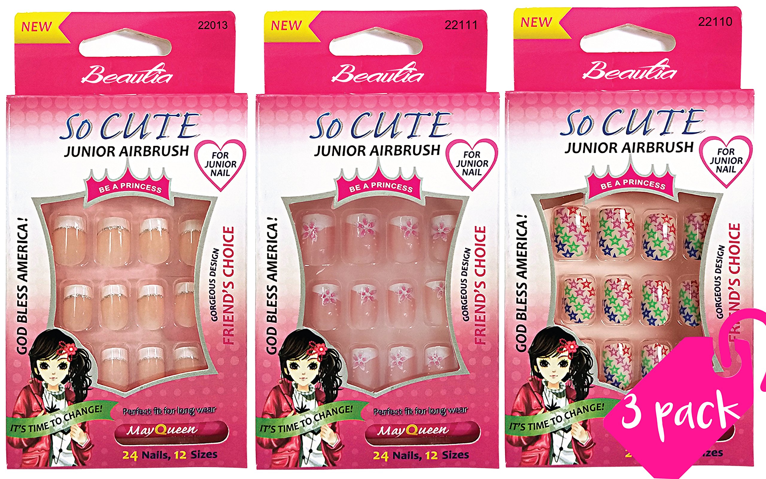 VIVACE Kids False Nail Tips - Safe Artificial Nails for Children (22013/22111/22110) | Perfect for Birthday Parties, Halloween Costumes & Play Dress-Up