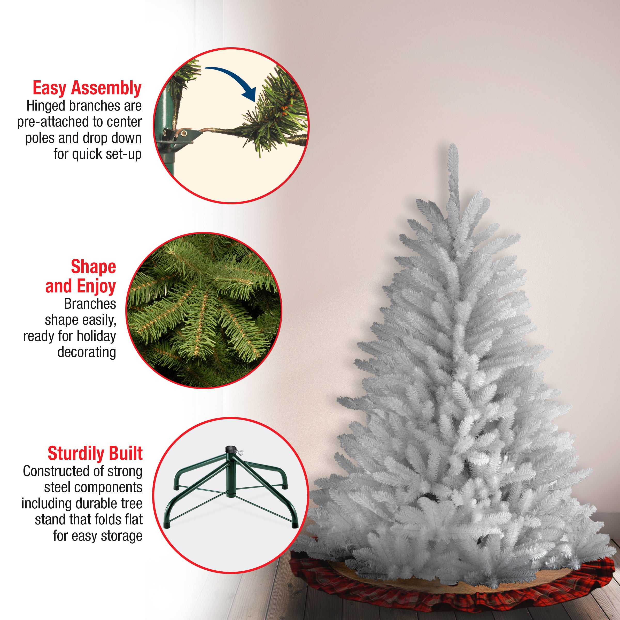 4.5 ft. Dunhill White Fir Artificial Christmas Tree - Perfect for Home, Office & Holiday Decorations