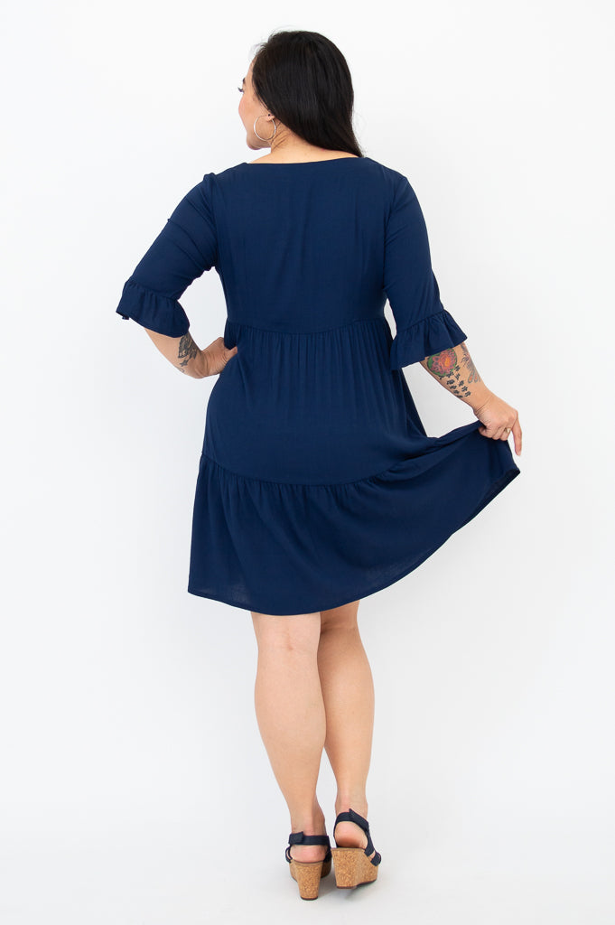 Karena Dress - Soft Linen Bamboo Blend in Indigo Blue - Perfect for Summer Outings, Beach Vacations, and Casual Elegance