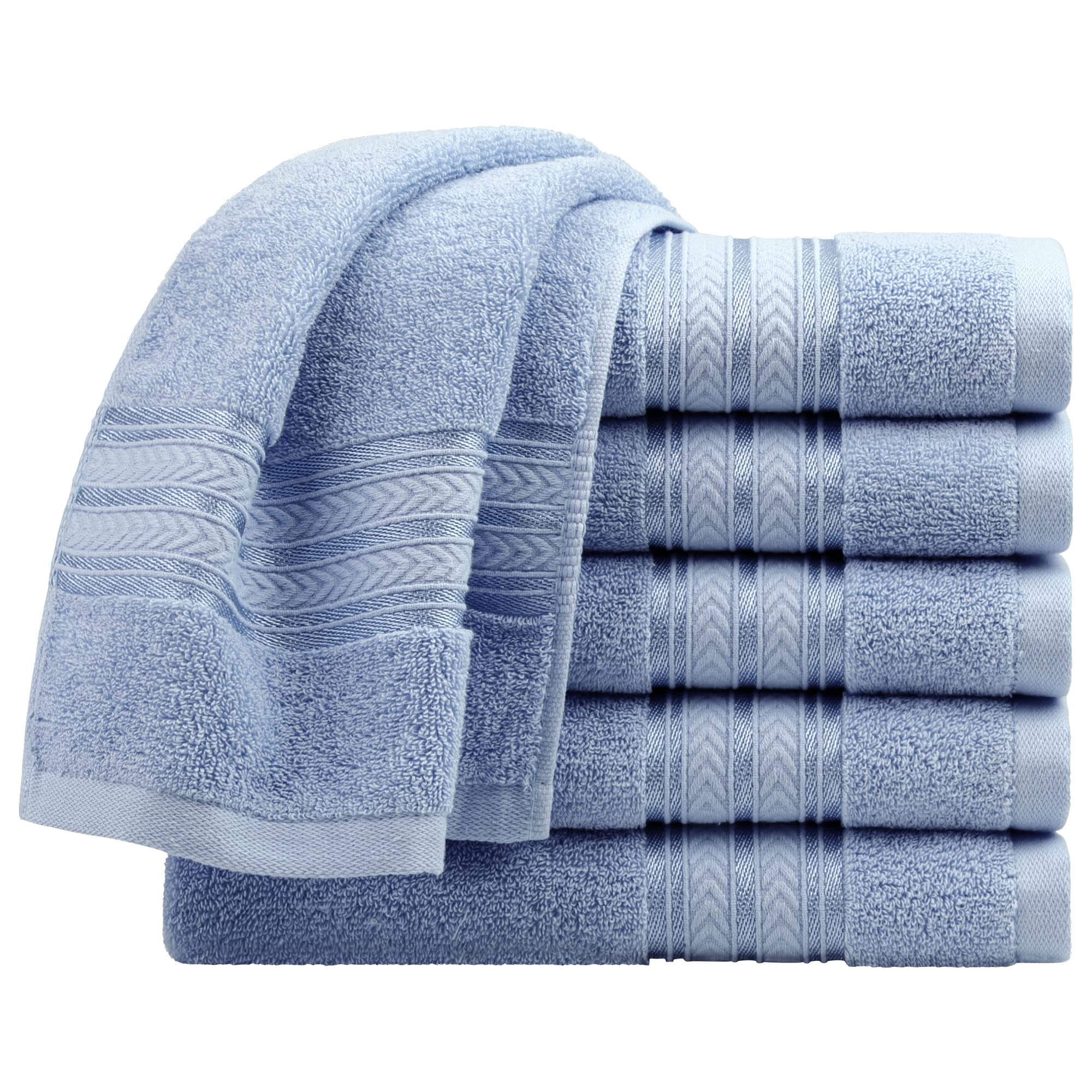 Premium 100% Cotton Bath Hand Towels 13x29 Inches (6 Pack) - Ultra Soft & Highly Absorbent Oversized Guest Towels for Hotel, Spa, Home | Face Towels & Washcloths in Blue for Luxury Bathroom & Guest Room Use