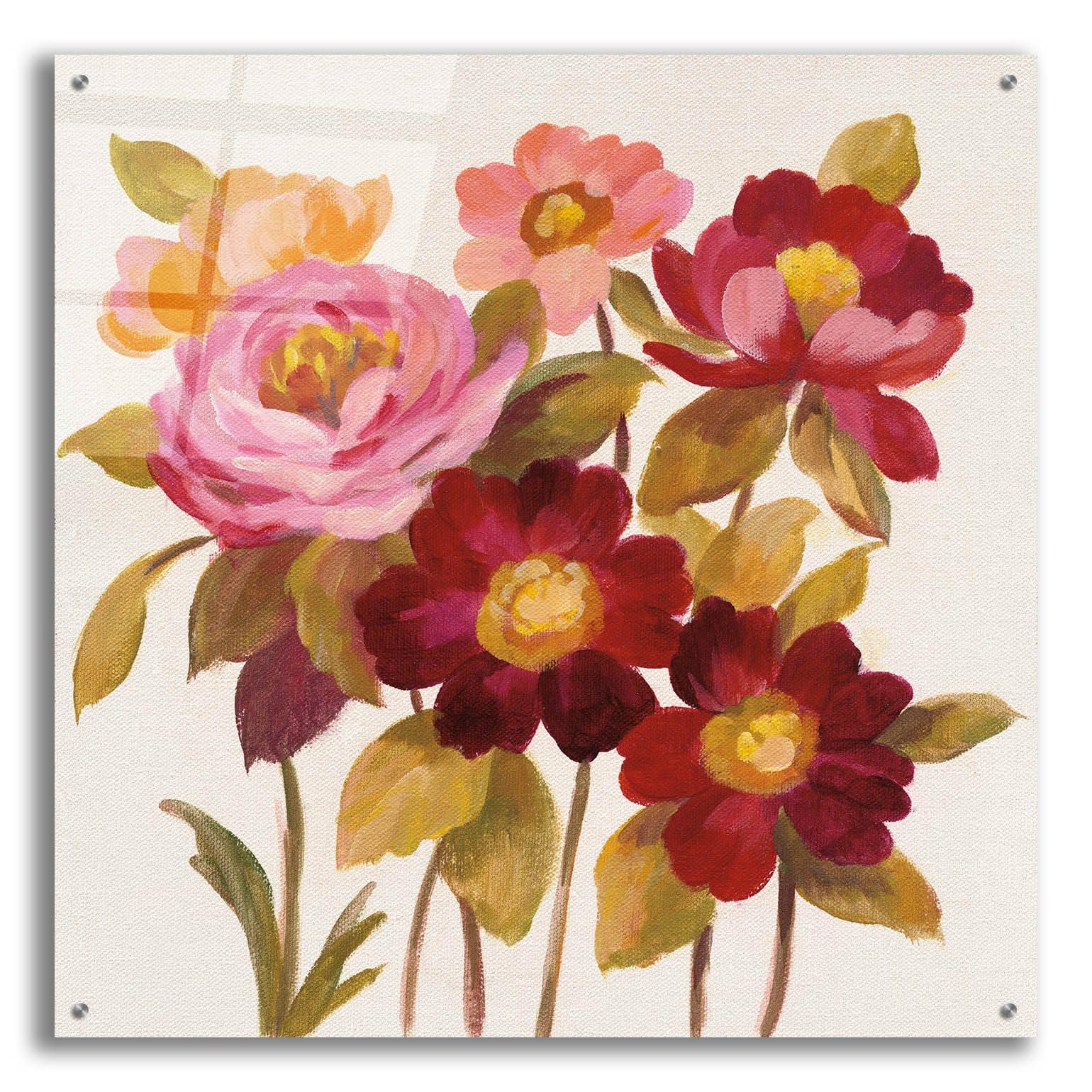 Silvia Vassileva 'English Garden IV' Acrylic Glass Wall Art - 36x36 Inch Modern Floral Painting for Living Room, Bedroom & Office Decor