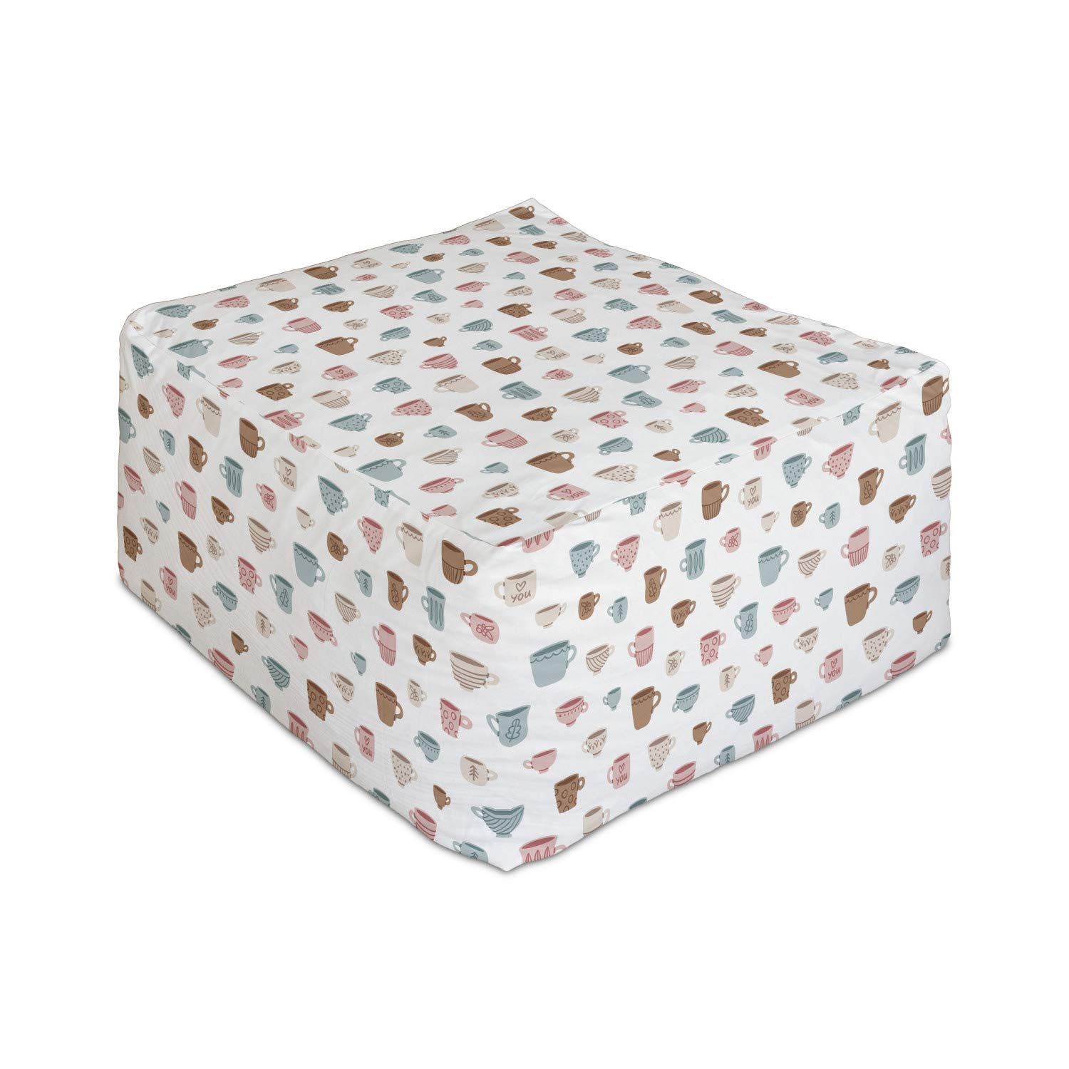Ambesonne Vintage Tea Party Rectangle Pouf - Classic Coffee Mug Pattern Foot Stool Ottoman for Living Room & Office, 25