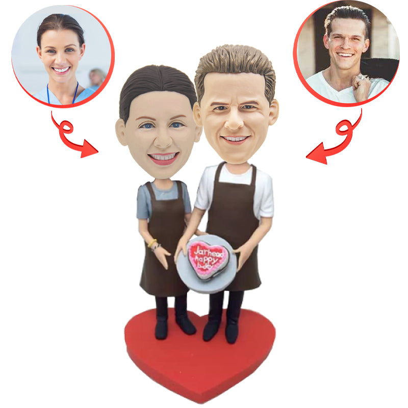 Personalized Cooking Couple Wedding Bobbleheads - Custom Bride & Groom Kitchen Figurines - Perfect for Wedding Gifts, Anniversary Presents & Kitchen Decor