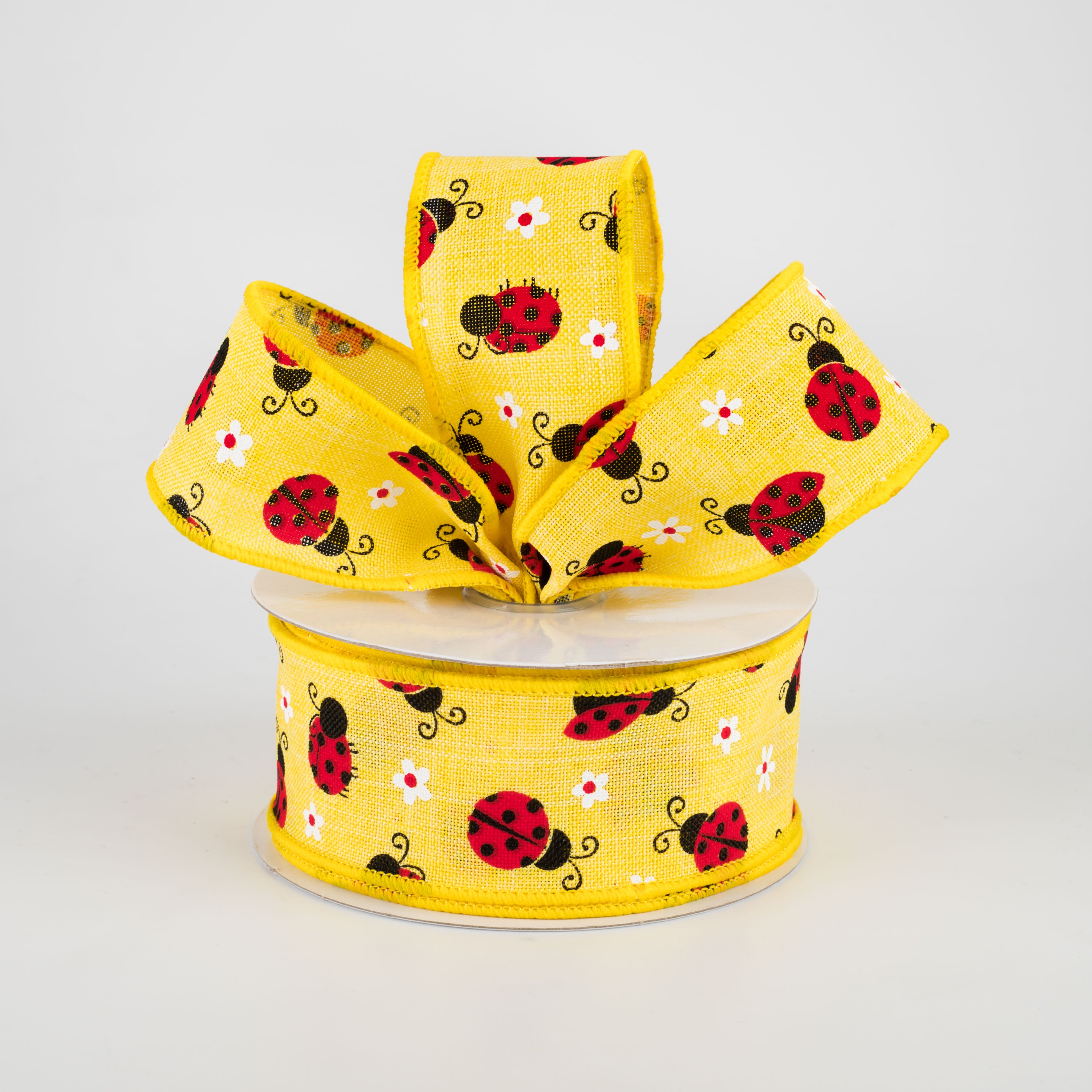 1.5 Inch Mini Ladybugs Ribbon - Yellow Grosgrain Ribbon (10 Yards) for Gift Wrapping, Hair Bows, DIY Crafts & Scrapbooking