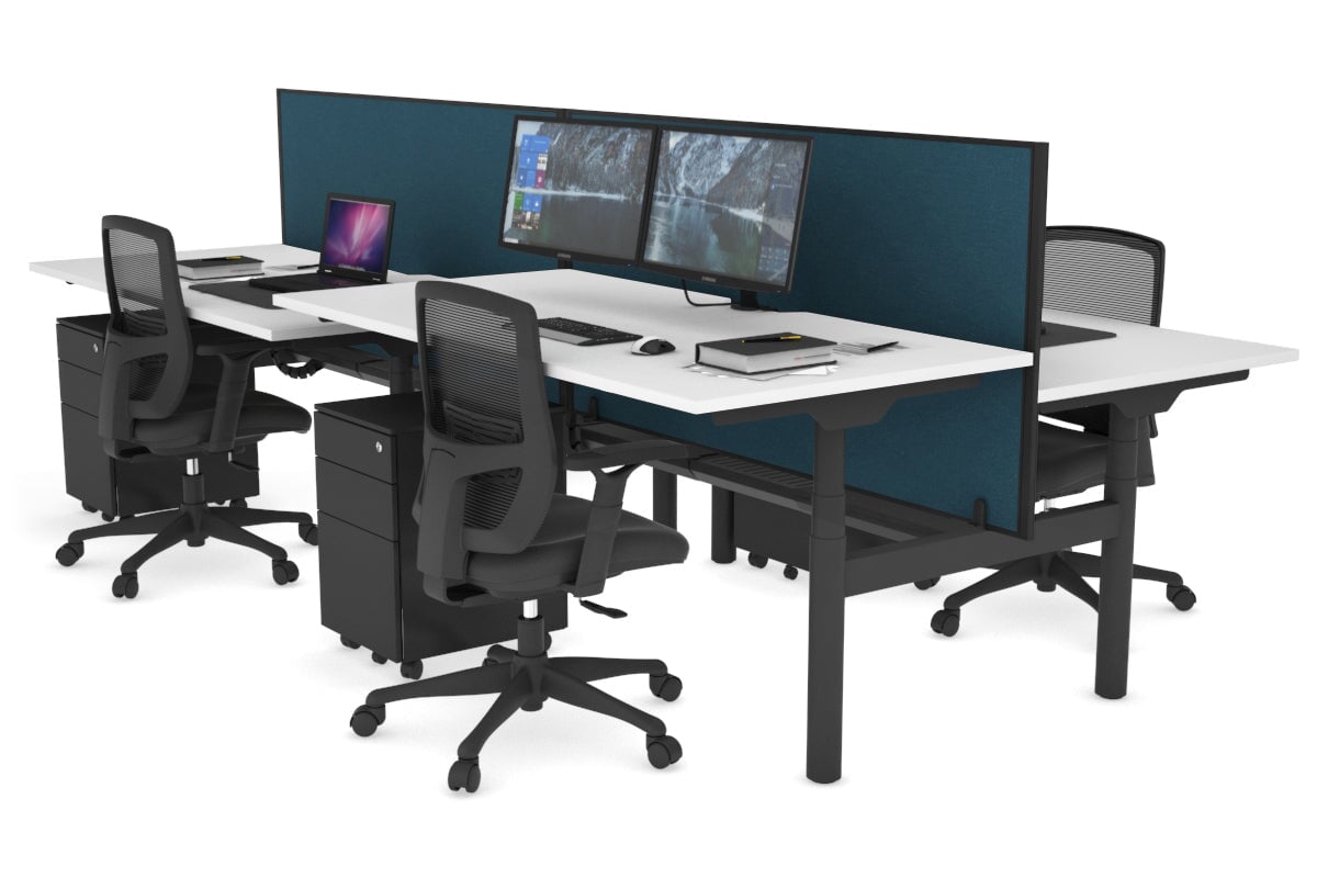 Flexi Premium 4-Person Height Adjustable H Bench Workstation - Black Frame (1600L x 800W) with Cable Management | Ideal for Office, Coworking Spaces & Home Workstations