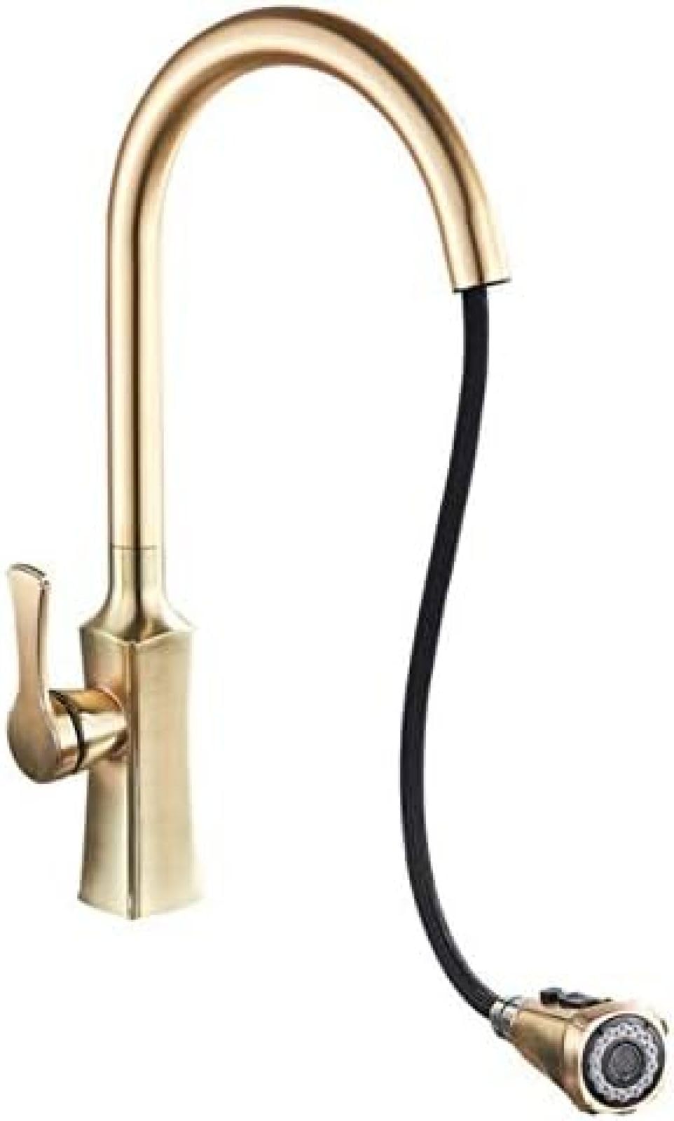 CRJUS Brushed Gold Pull-Out Kitchen Faucet with Spray Head - Deck Mounted Hot & Cold Water Mixer Tap for Bathroom & Kitchen Sink - Perfect for Washing Dishes, Filling Pots & Modern Home Decor