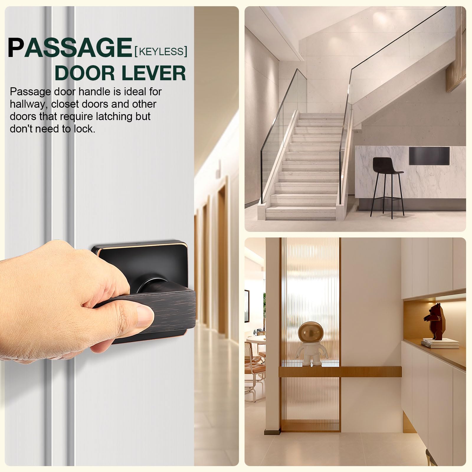 GOBEKOR 10 Pack Oil Rubbed Bronze Square Door Lever Handles - Keyless Passage Levers for Hallway, Closet & Interior Doors - Durable & Stylish Home Hardware Upgrade for Bedrooms, Bathrooms & Office Spaces
