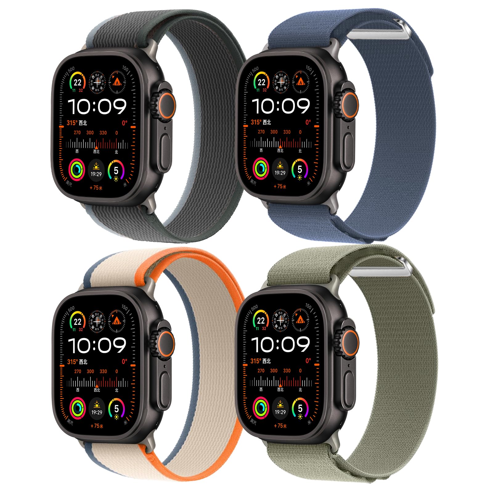 4 Pack Nylon Bands for Apple Watch Ultra 2/Ultra/Series 10/9/8/7/6/SE/5/4/3/2 - 49mm 46mm 45mm 44mm Sport & Trail Loop Replacement Straps for Men & Women - Breathable & Durable for Running, Hiking & Daily Wear