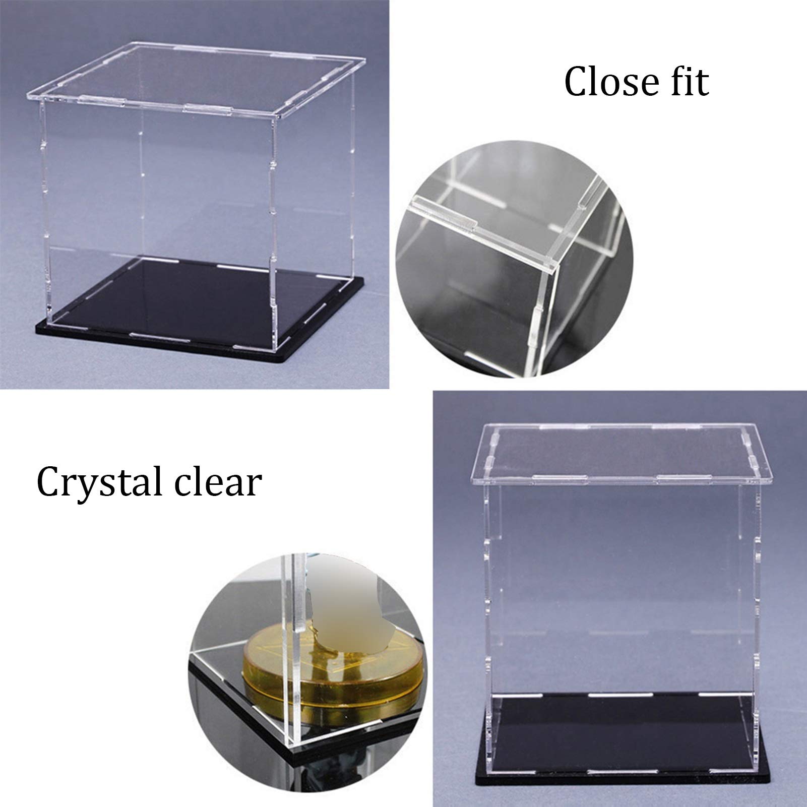 XINGLL Acrylic Display Case - Clear Dustproof Showcase Cube for Collectibles | Action Figures, Model Toys, Cars & Baseball Memorabilia Protection with Black Base | Customizable Display for Home, Office & Retail Stores