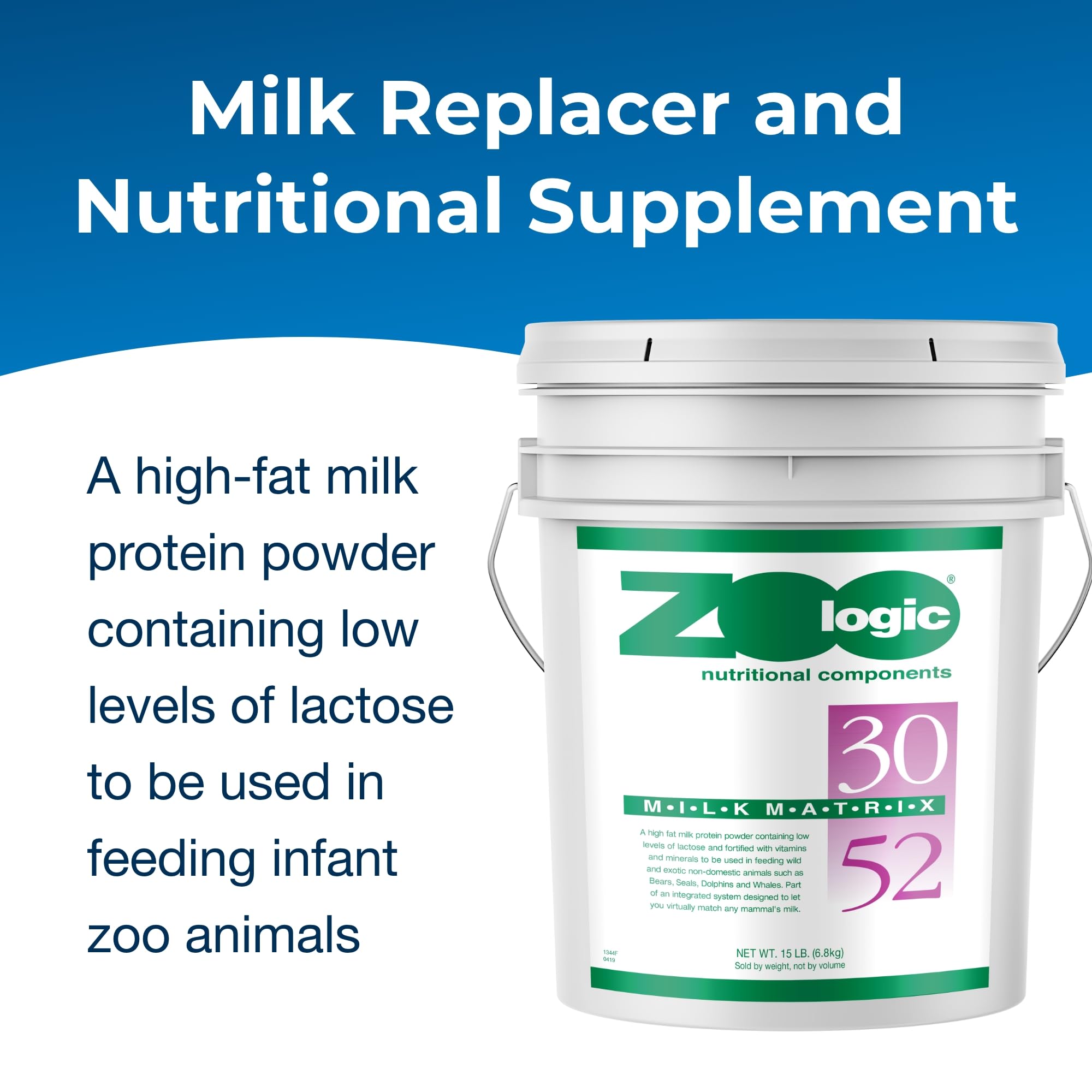 PetAg Zoologic Milk Matrix 30/52 - 15 lb High Protein Milk Powder for Wild & Exotic Animals - Ideal for Zoos, Wildlife Rehab & Exotic Pet Nutrition