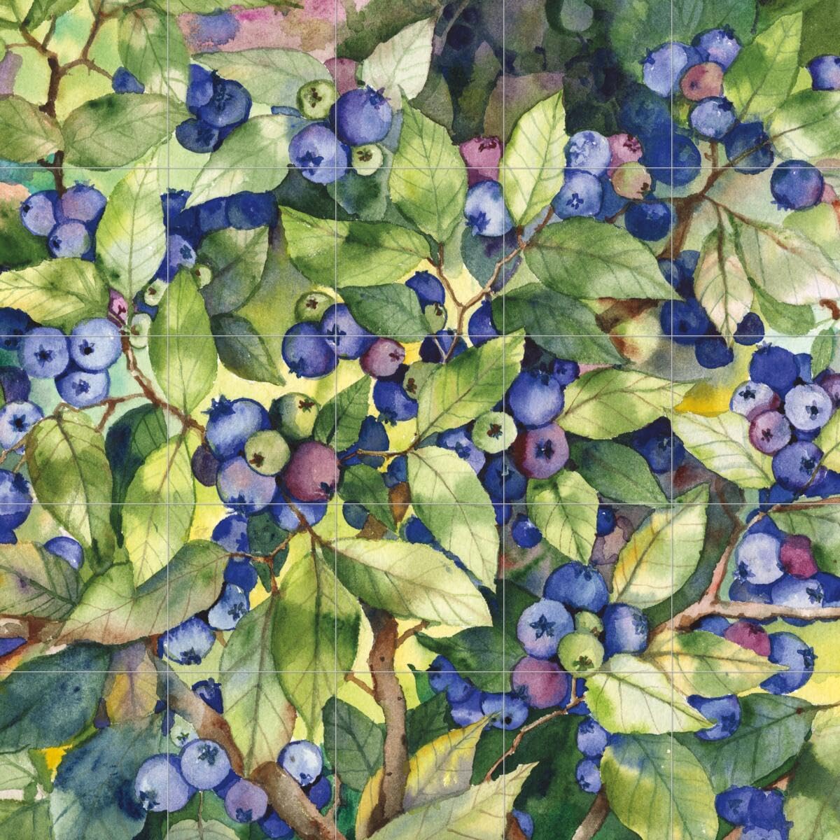 Ceramic Backsplash Tile Mural - Blueberries Design by Kathleen Parr McKenna for Kitchen & Bathroom - Perfect for Farmhouse, Modern, and Rustic Decor Styles