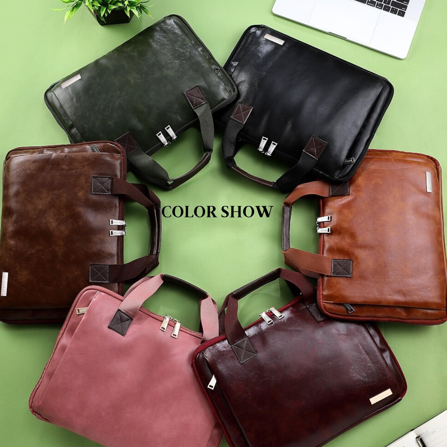 VISMIINTREND Slim Vegan Leather Laptop Briefcase for Men & Women - Fits 13