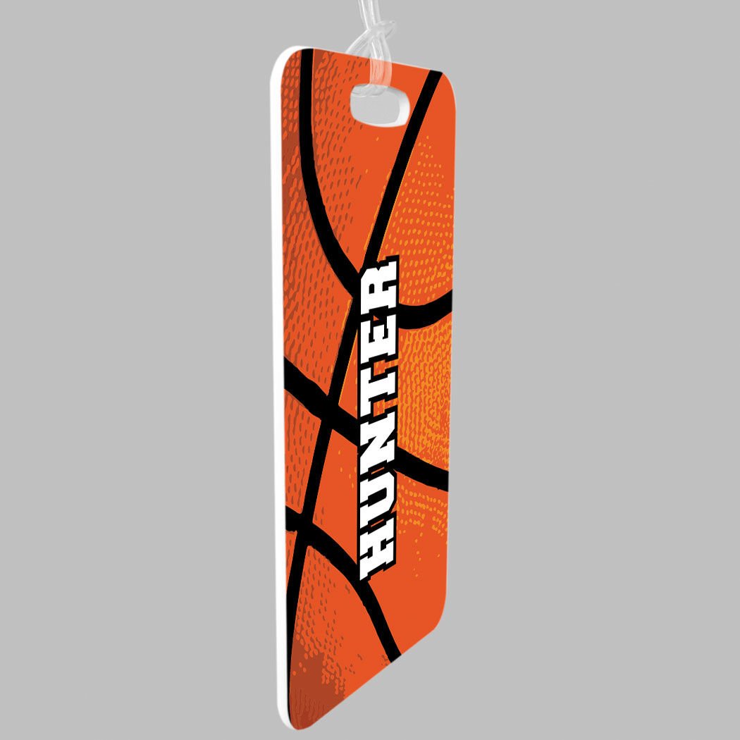 Personalized Basketball Texture Luggage Tag - Small Standard Lines on Back - Perfect for Travel, Sports Gear & Gift Ideas