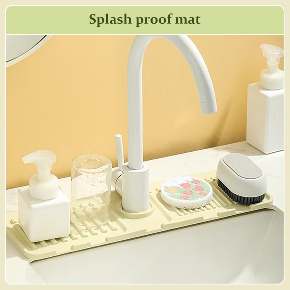 2024 Upgraded Silicone Kitchen Sink Mat - Non-Slip Splash Guard & Drain Tray with Soap Sponge Holder | Waterproof Sink Protector for Kitchen & Bathroom (Grey, 1 Pack) | Perfect for Dishwashing, Food Prep & Countertop Protection