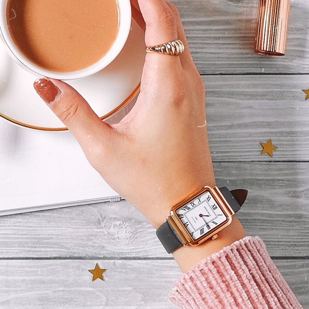 ARIES GOLD ENCHANT Isabella Rose Gold Stainless Steel Women's Watch with Leather Strap - Perfect for Everyday Wear, Office & Special Occasions