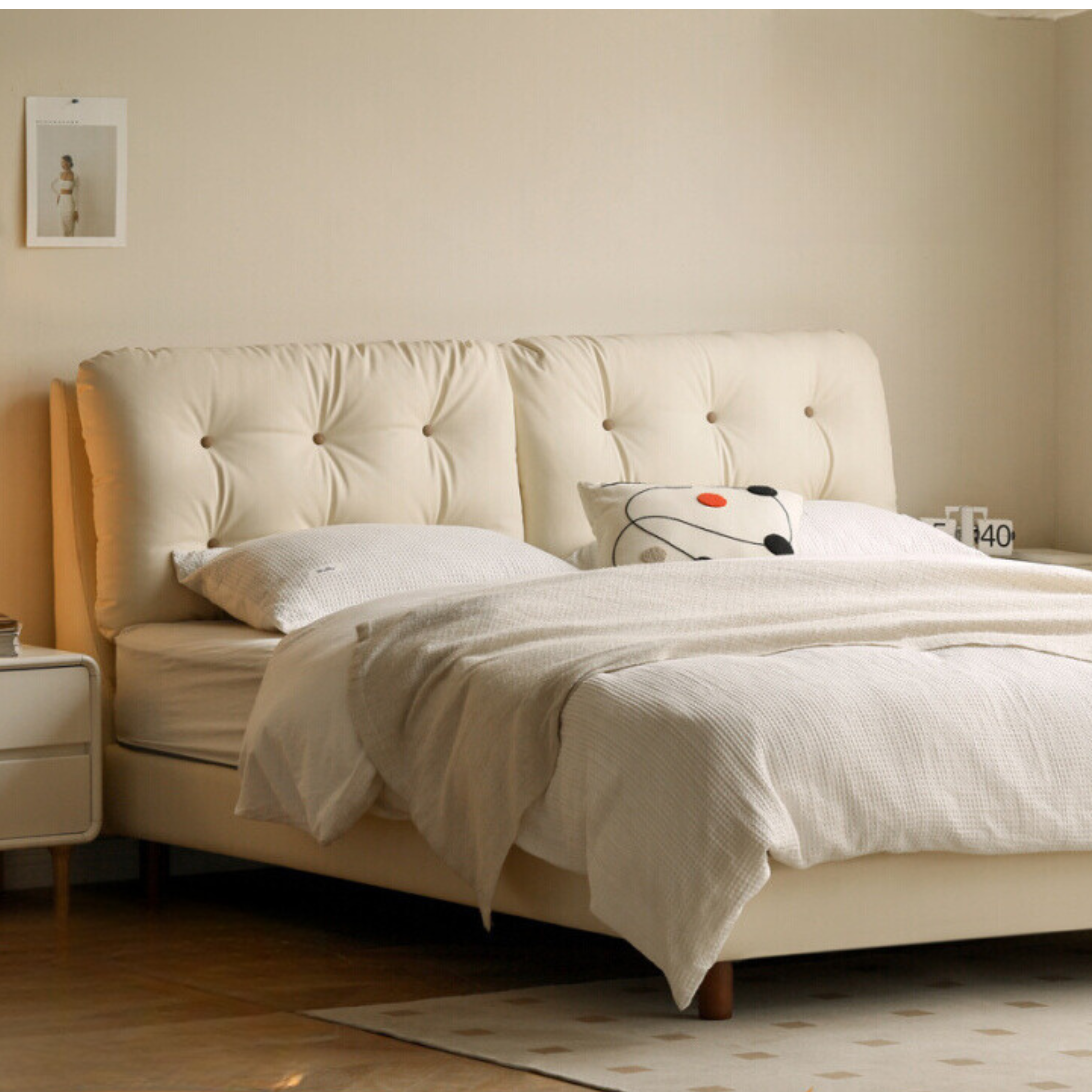 Organic Leather Art Bed - Cream Cloud Soft Mattress for Ultimate Comfort | Perfect for Master Bedrooms, Guest Rooms & Luxury Apartments
