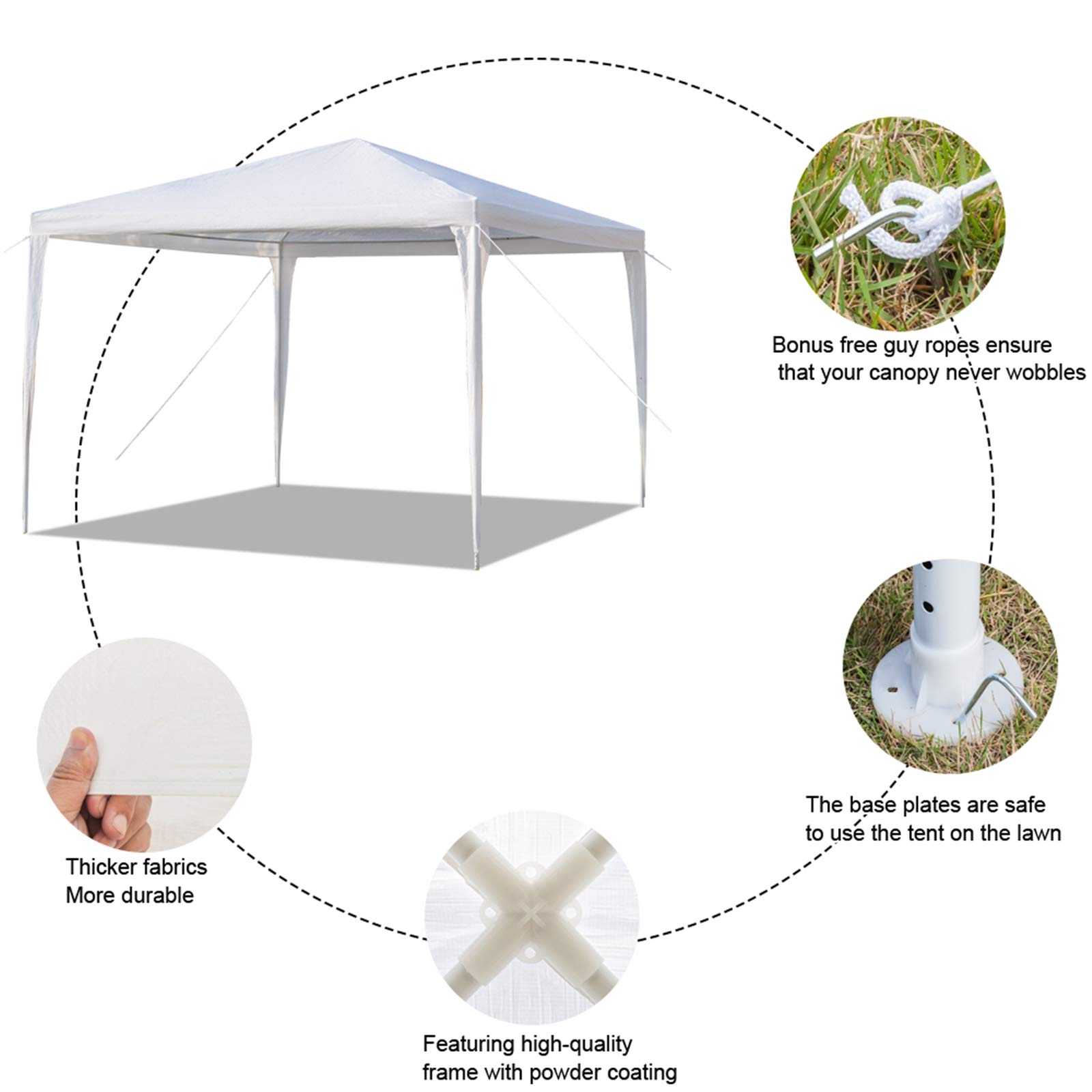 10' x 10' Waterproof Outdoor Party Tent - Heavy Duty Canopy Gazebo for Weddings, Camping, Beach BBQ & Backyard Events - Sun Shelter & Rain Protection for Patio, Garden & Outdoor Gatherings
