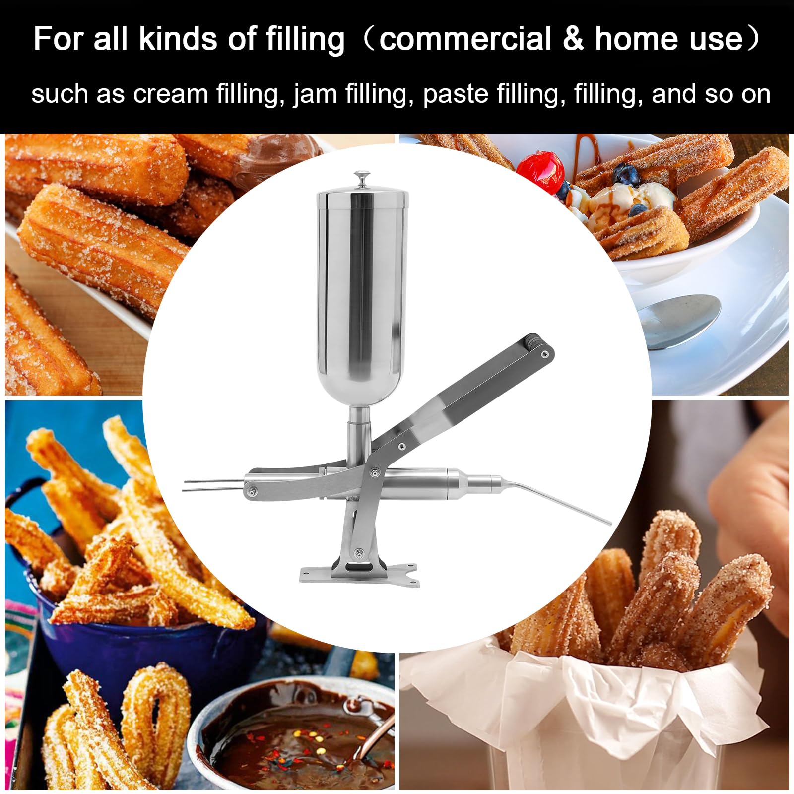 DYRABREST 5L Manual Donut Filling Machine - Stainless Steel Donut Stuffing Filler for Bakeries & Home Kitchens - Easy Hand Operated Doughnut Injector - Perfect for Spanish Churros, Cream & Jam Fillings