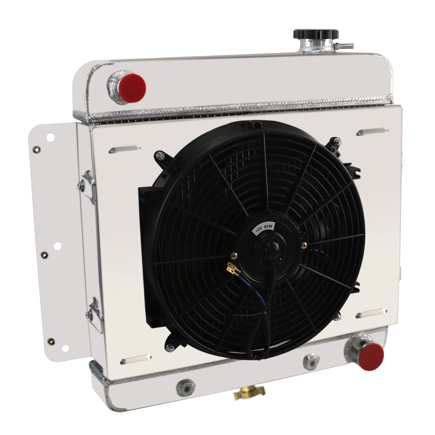 4 Row Aluminum Radiator with Shroud Fan & Relay Kit for 1962-1967 Chevy Nova/Chevy II/SS L6 V8 - Direct Replacement Cooling System Upgrade - Perfect for Classic Car Restoration & Hot Rod Performance