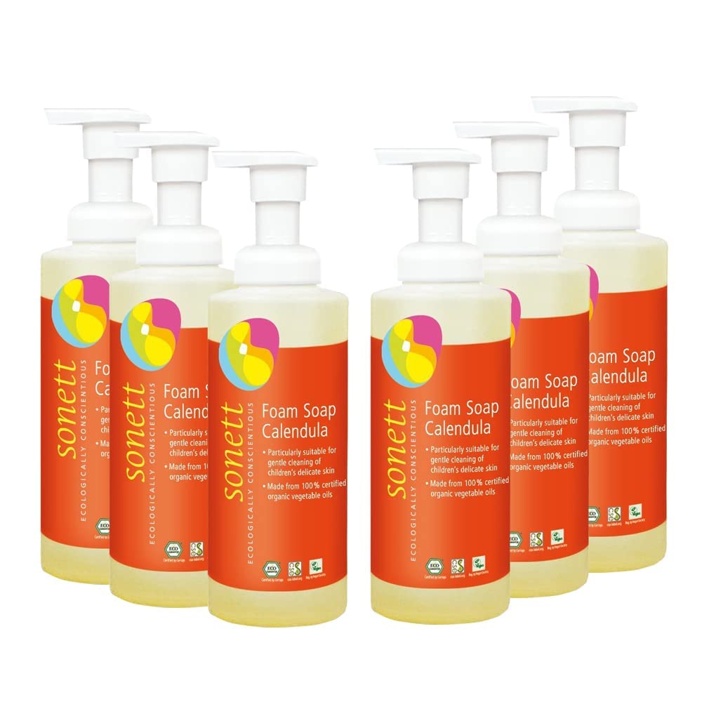 Organic Foam Soap for Kids - Calendula Liquid Body Wash | Gentle for Hands, Face & Body | USDA Certified Organic | Pack of 6 | Perfect for Sensitive Skin & Daily Bath Time