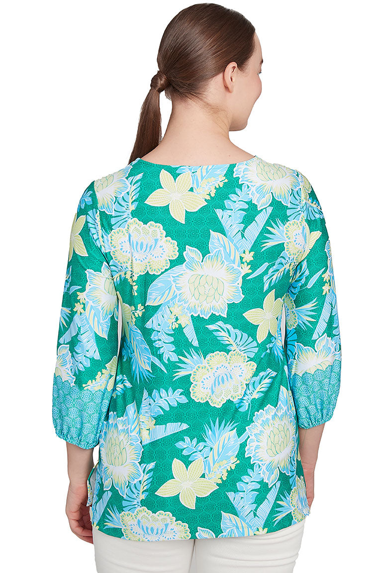 Paradise Cove Batik Floral Knit Top Women's Boho Blouse - Perfect for Beach Vacations, Summer Outfits & Casual Wear