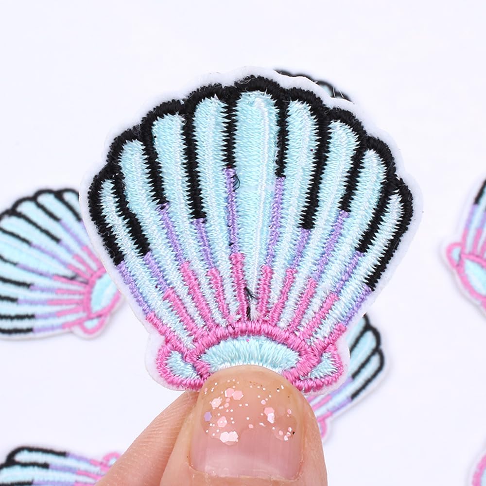 12Pcs Seashell Embroidery Patches - Iron On & Sew On Applique for Clothes, Backpacks, Hats - Ocean Theme DIY Craft Supplies for Beach Party Decor, Summer Fashion Accessories
