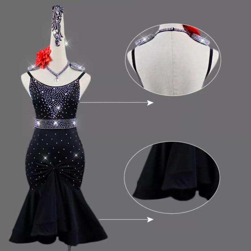 Women's Latin Dance Dress - Shiny Rhinestone Salsa Ballroom Competition Outfit, Sleeveless Performance Skirt for Samba, Tango & Cha Cha | Perfect for Dance Shows, Performances & Competitions