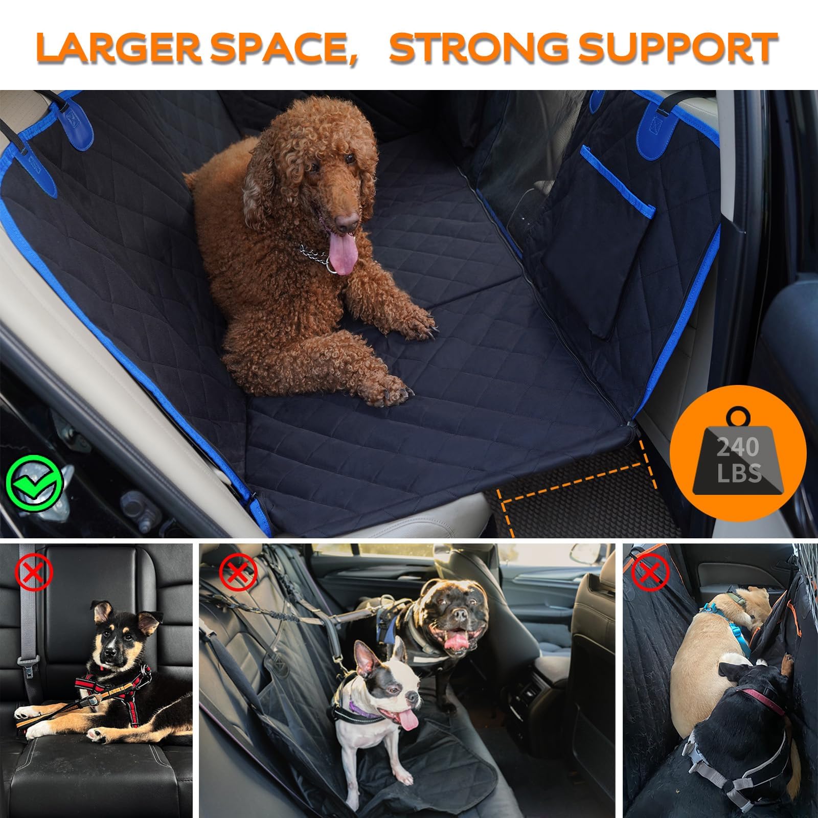Hard Bottom Dog Car Seat Cover - Back Seat Extender & Anti-Scratch Pet Hammock for SUV/Truck Travel | Portable Car Camping Pad for Dogs | Waterproof & Durable (Blue) - Perfect for Road Trips, Camping & Daily Commutes