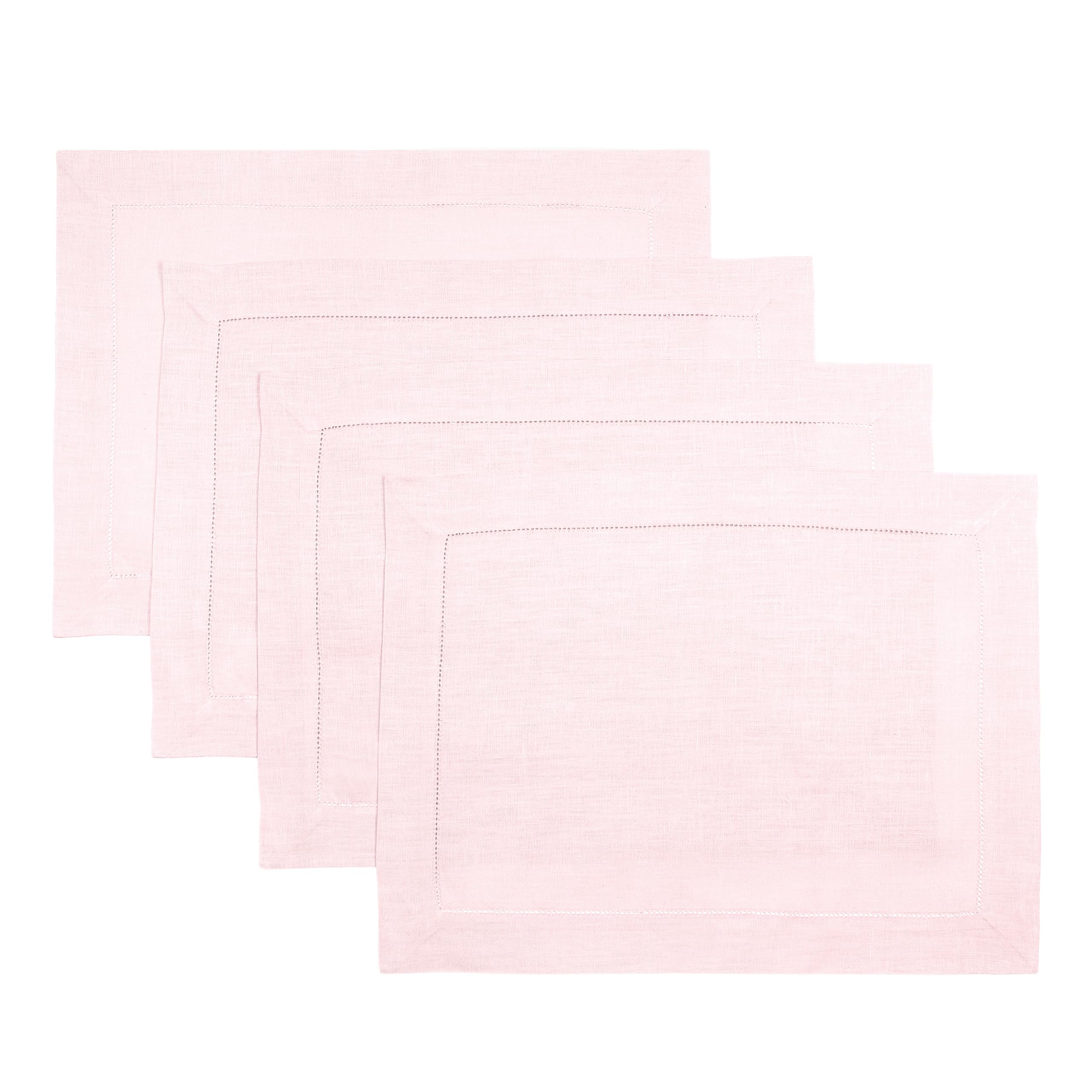 D'Moksha Homes 100% Pure Linen Placemats Set of 4 - 14x19 Inch Pastel Pink Table Mats with Classic Hemstitch, Washable Dining Table Decor for Easter, Spring Brunch, Wedding & Home Decor