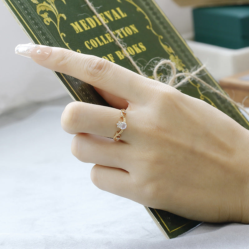 CZ Moonstone Gemini Birthstone Ring for Women - Elegant Curve Design, June Birthstone Jewelry Gift for Her - Perfect for Birthdays, Anniversaries & Special Occasions