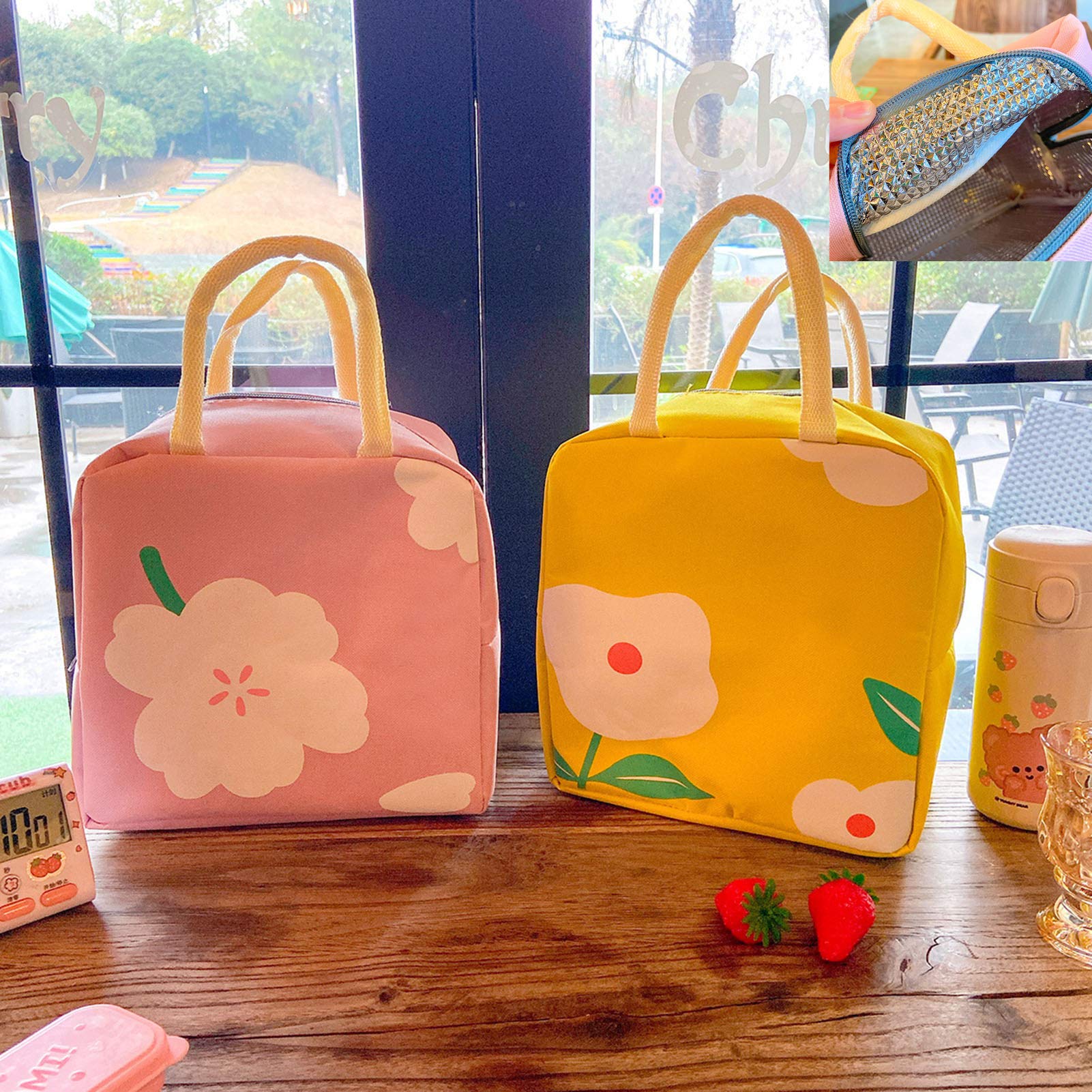 Barmi 9 Inch Insulated Lunch Bag for Women & Girls - Cute Portable Lunch Box for School, Work, Office & Picnics - Pink Thermal Lunch Tote for Teens & Kids
