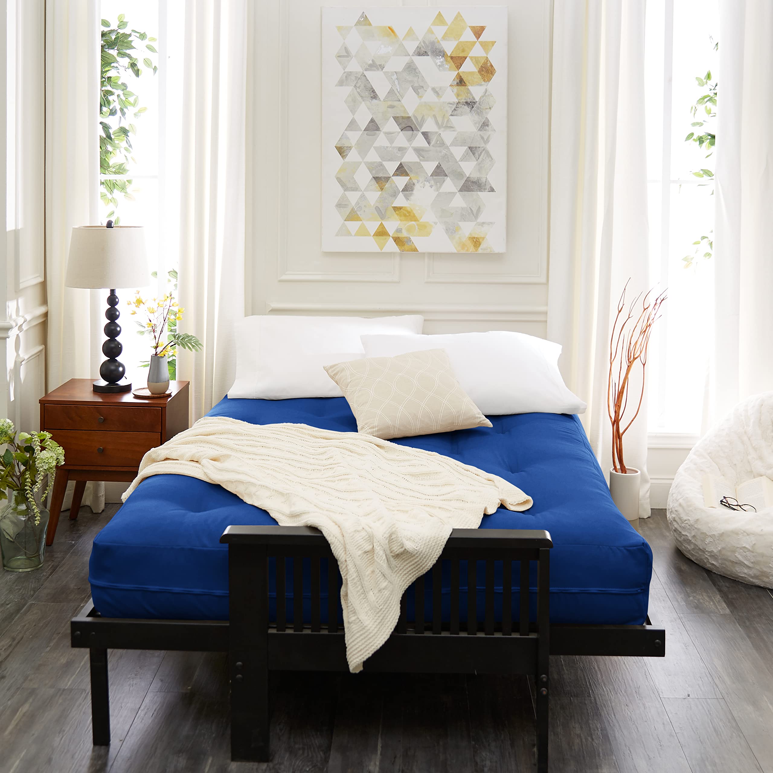 12 Inch Queen Size Standard Futon Mattress - Basic Blue | Comfortable & Durable for Kids' Rooms, Guest Areas & Small Spaces | Multiple Color Options | Frame Not Included | Perfect for Dorms, Apartments & Home Offices