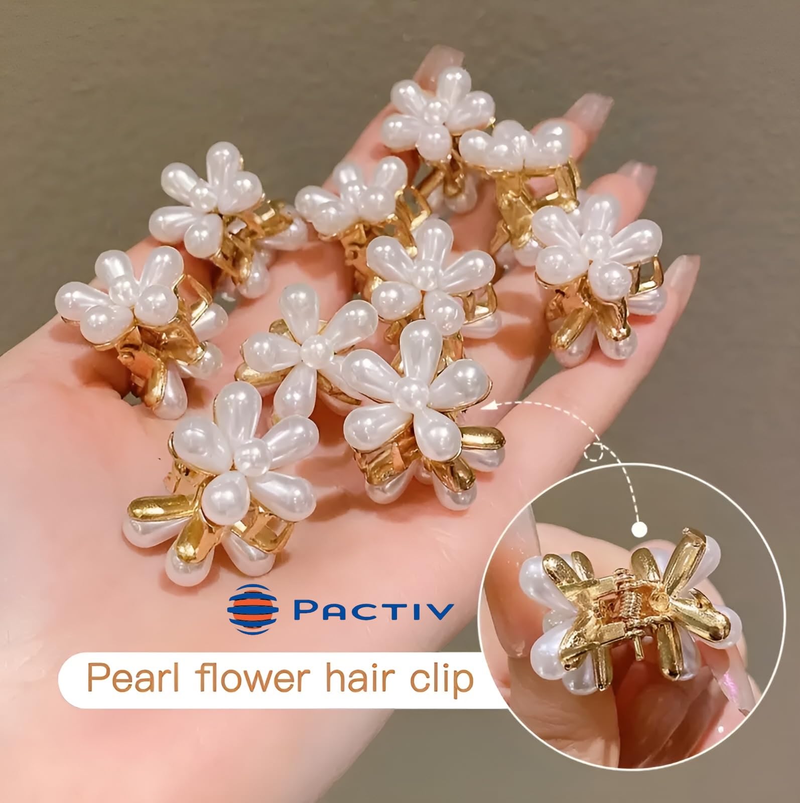 10 PCS Tiny Pearl Claw Clips - Mini Flower Hair Clips for Women & Girls | Non-Slip Decorative Barrettes for Thick, Thin, Long & Curly Hair (White) | Perfect for School, Work, Parties & Everyday Hairstyles