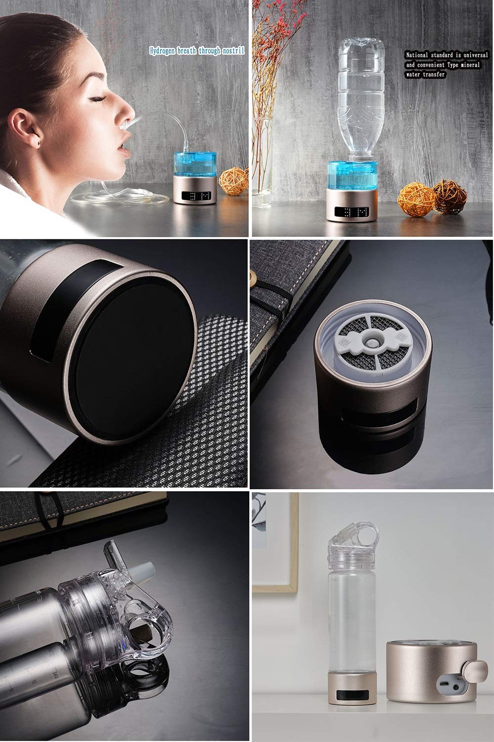 SPE & PEM Hydrogen Water Bottle Generator with LED Display - Portable Hydrogen Rich Water Maker Ionizer with Tube - Anti-Aging Health Water Cup for Home, Travel & Fitness