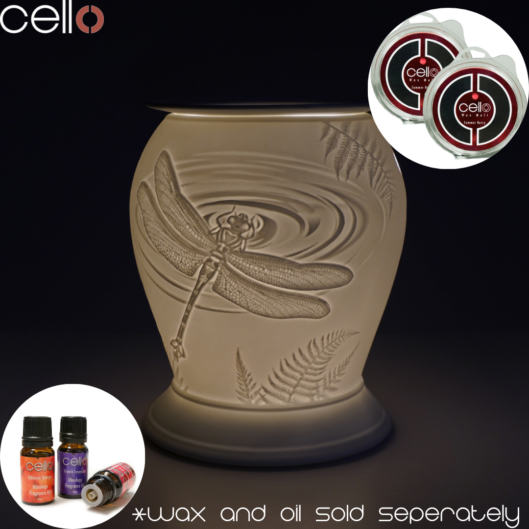 Premium Electric Wax Warmer with Dragonfly Design & Spiced Citrus Wax Melts - Aromatherapy for Home, Office, Spa Relaxation