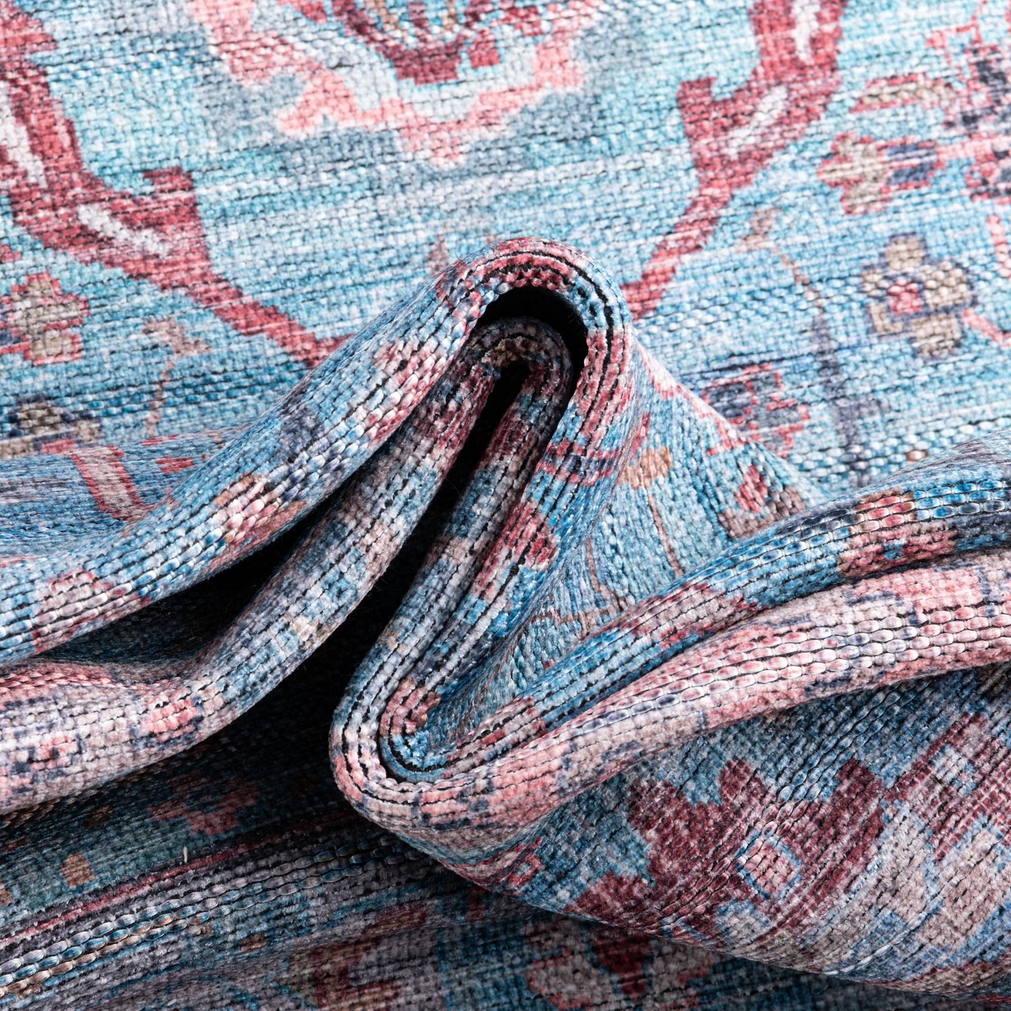 Washable Blue Low-Pile Rug 9' x 12' - Maahru Collection by Rugs.com | Soft & Durable for Living Rooms, Dining Rooms & Open Floor Plans | Perfect for High-Traffic Areas & Pet-Friendly Homes