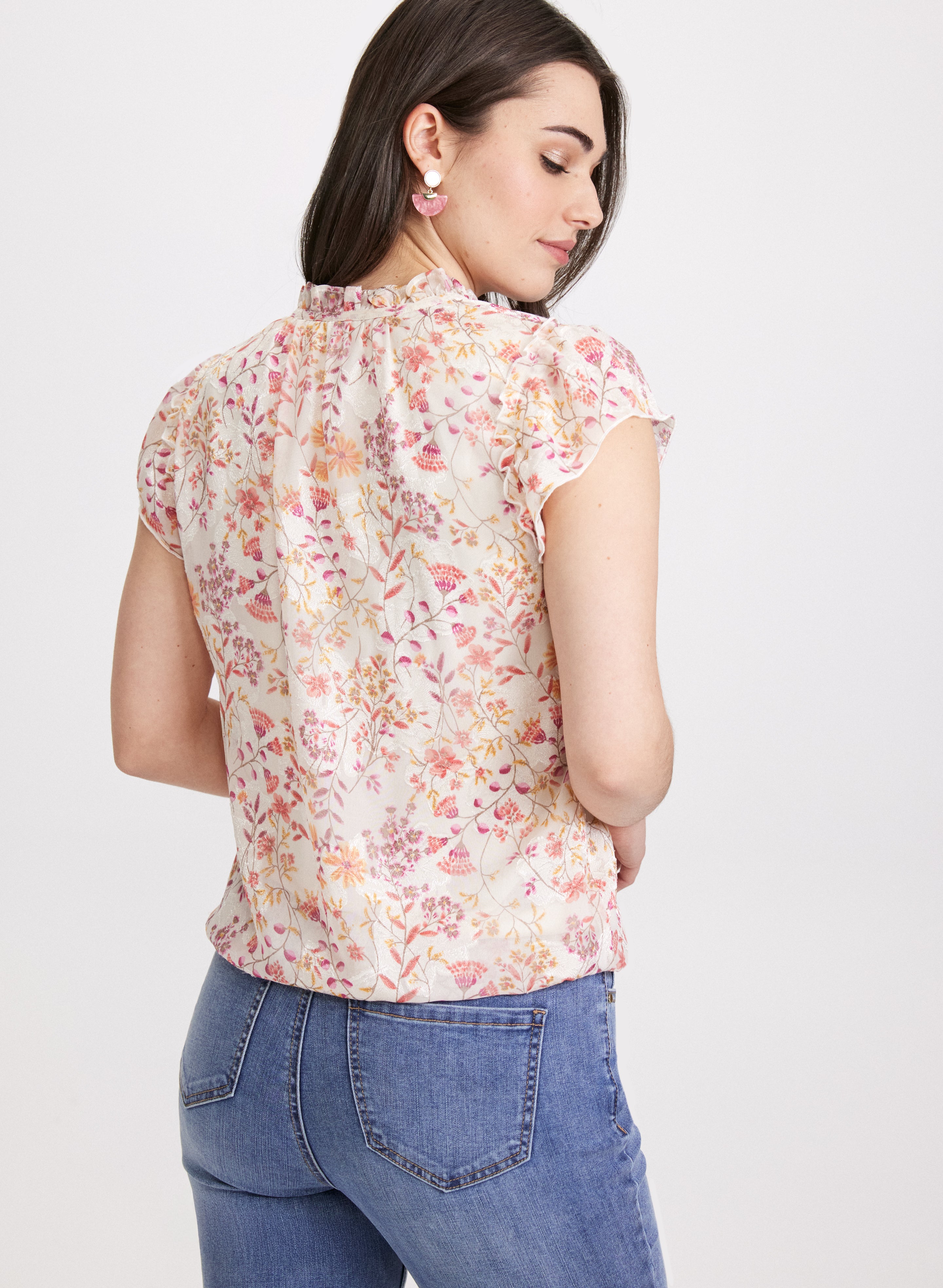 Floral Print Blouse for Women - Elegant Flowy Summer Tops with V-Neck & Short Sleeves - Perfect for Office, Date Night & Casual Outings
