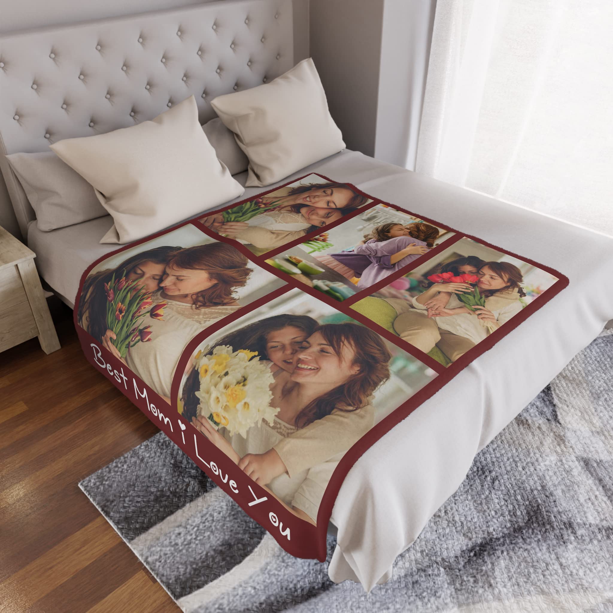 Custom Photo Blanket - Personalized Throw Blanket with Text & Collage | Soft Flannel Fleece Blanket | Mother's Day Gift for Mom, Grandma from Daughter, Son, Husband | Perfect for Family Photos, Anniversary Gifts & Cozy Home Decor